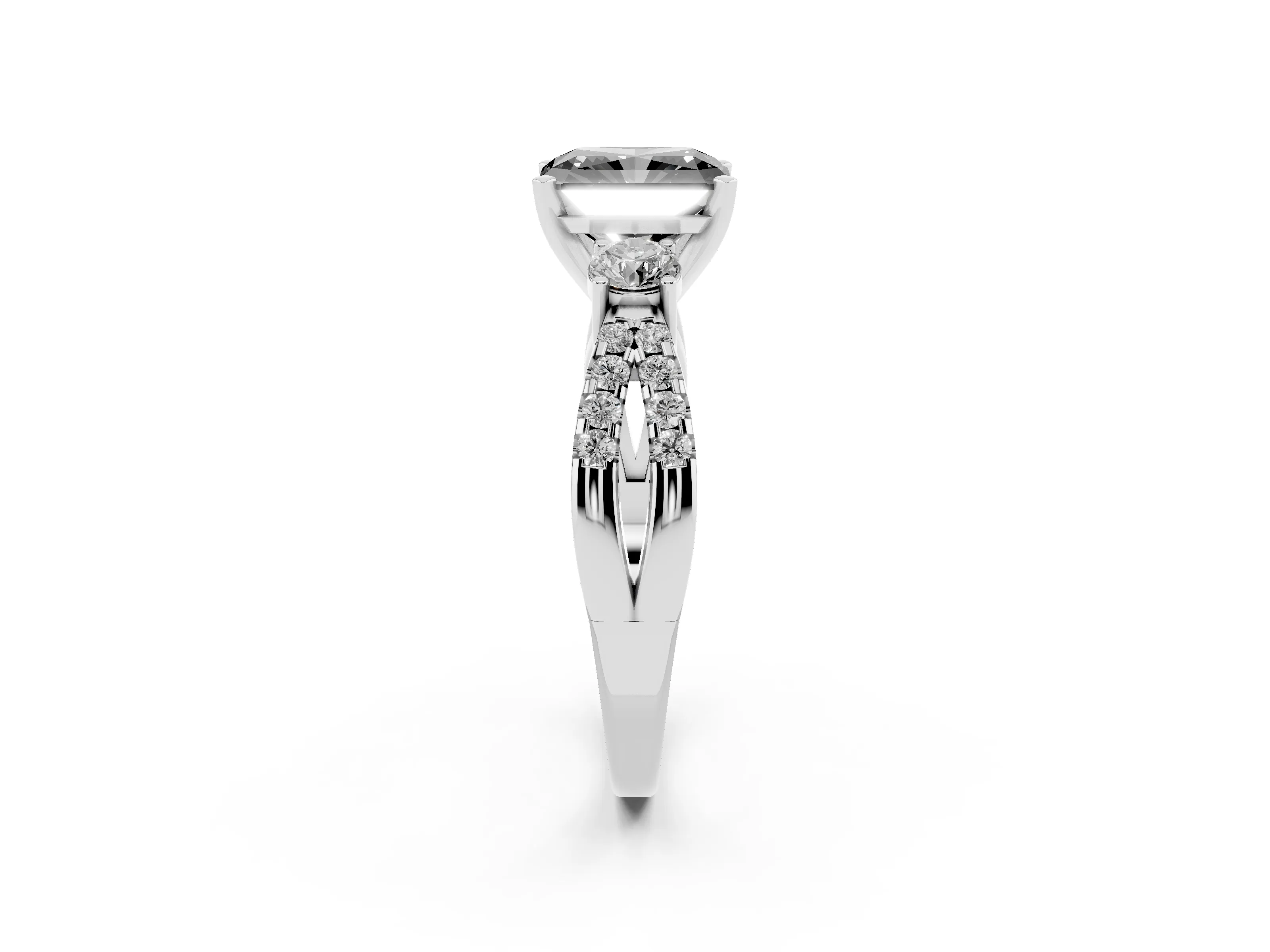 Fancy Black Radiant Cut Diamond Three-Stone Ring Set in Silver with Pavé Split Shank and Prong Setting