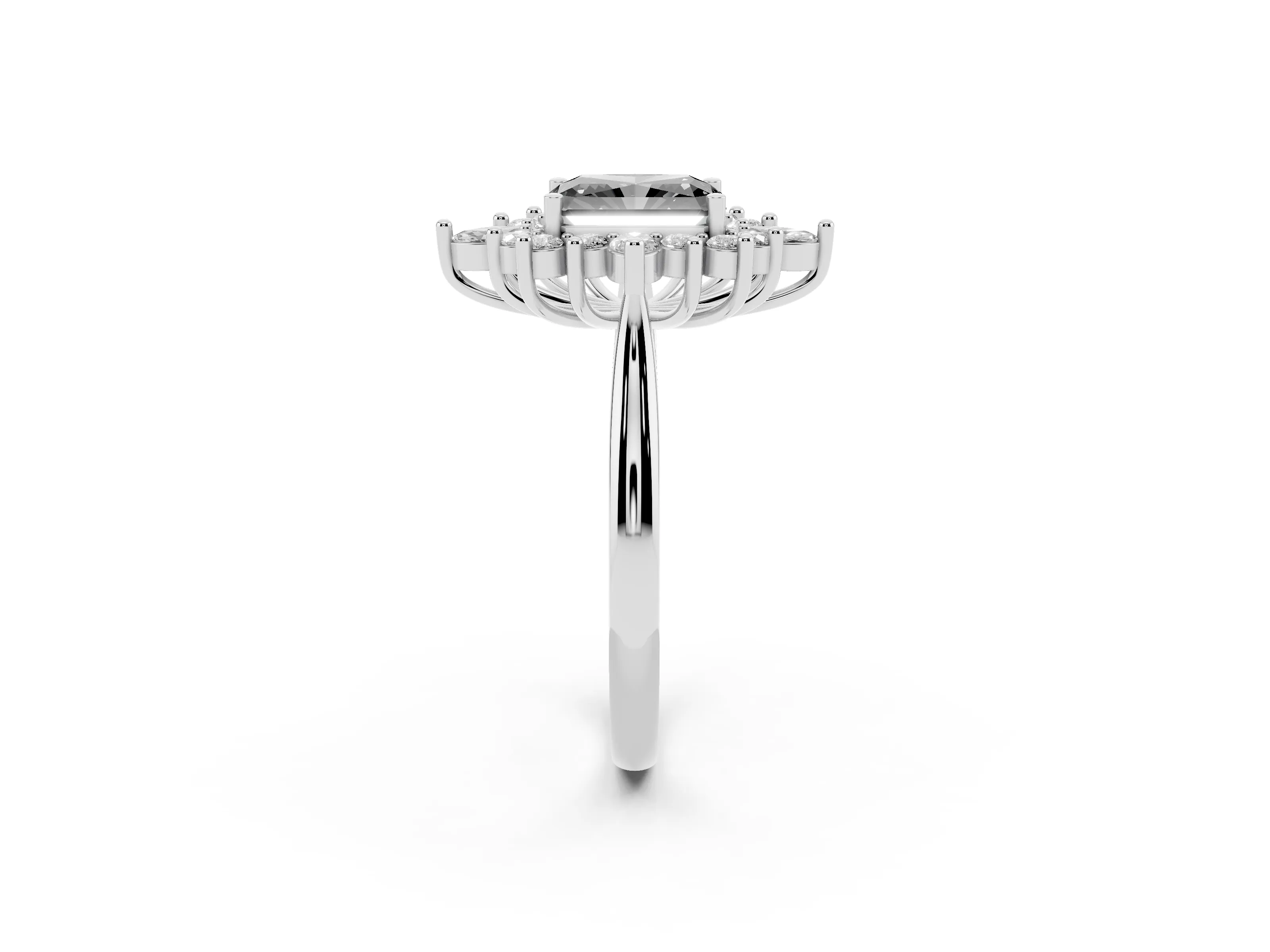 Fancy Black Radiant Cut Diamond Cluster Halo Ring Set in Platinum with Marquise and Round Accents