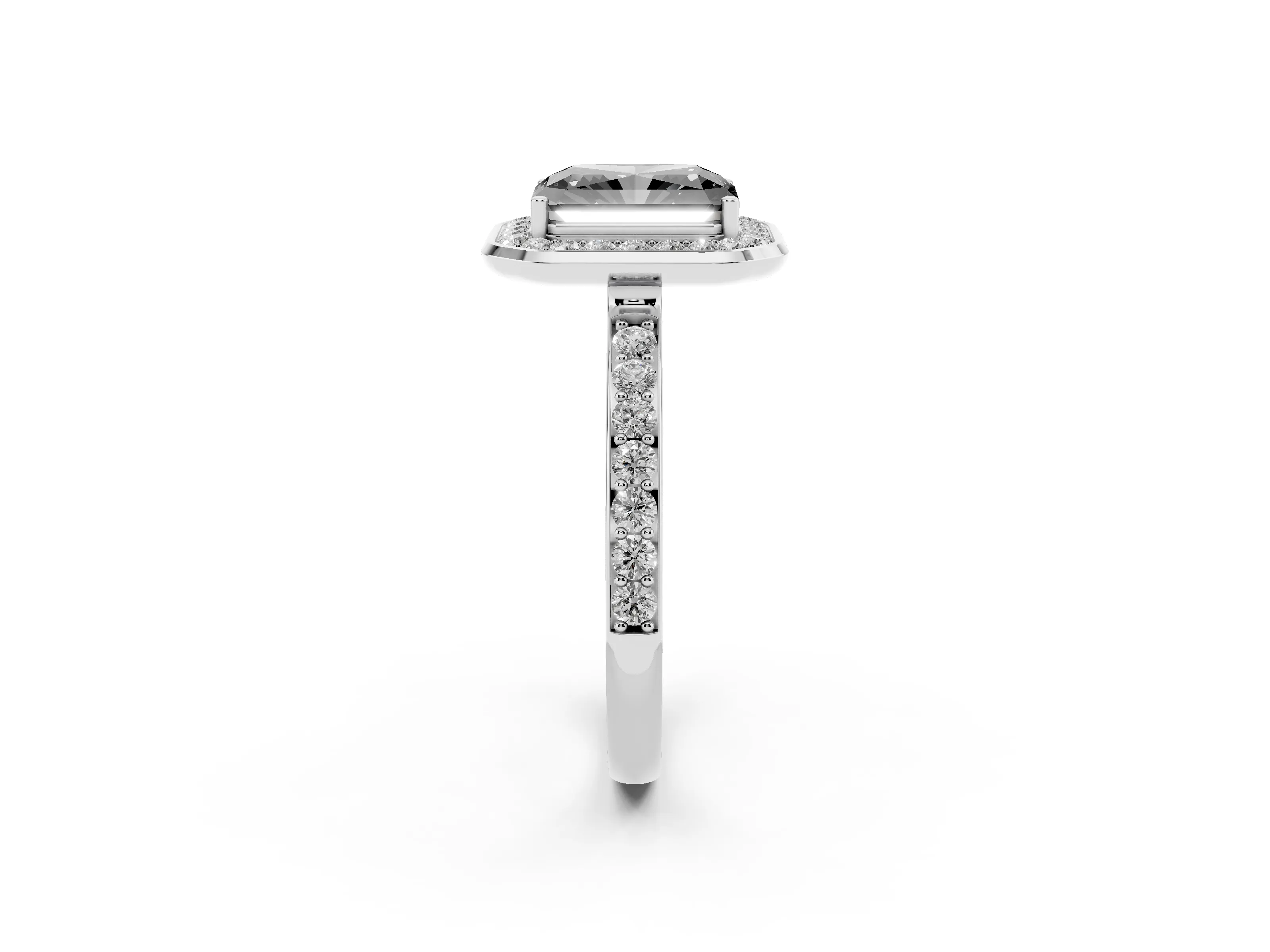 Fancy Black Radiant Cut Diamond Halo Ring Set in Platinum with Bezel Frame and Pavé Band
