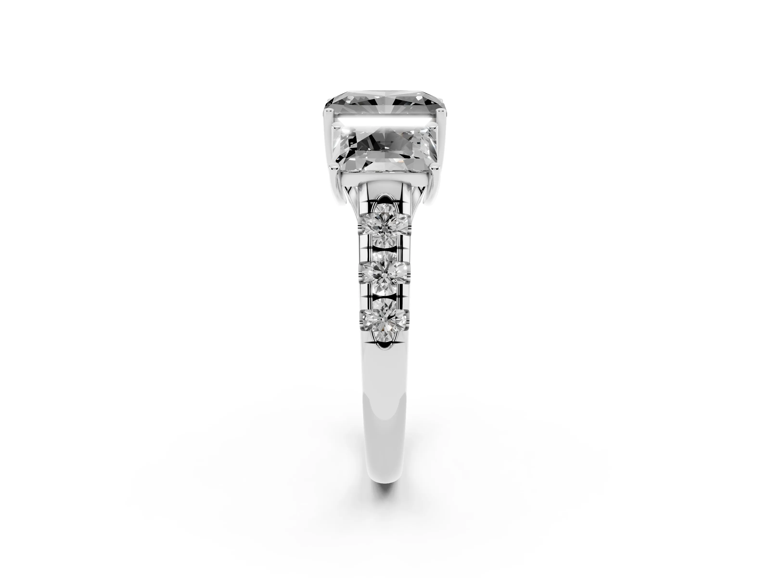 Fancy Black Radiant Cut Diamond Three-Stone Ring Set in Platinum with Pavé Band