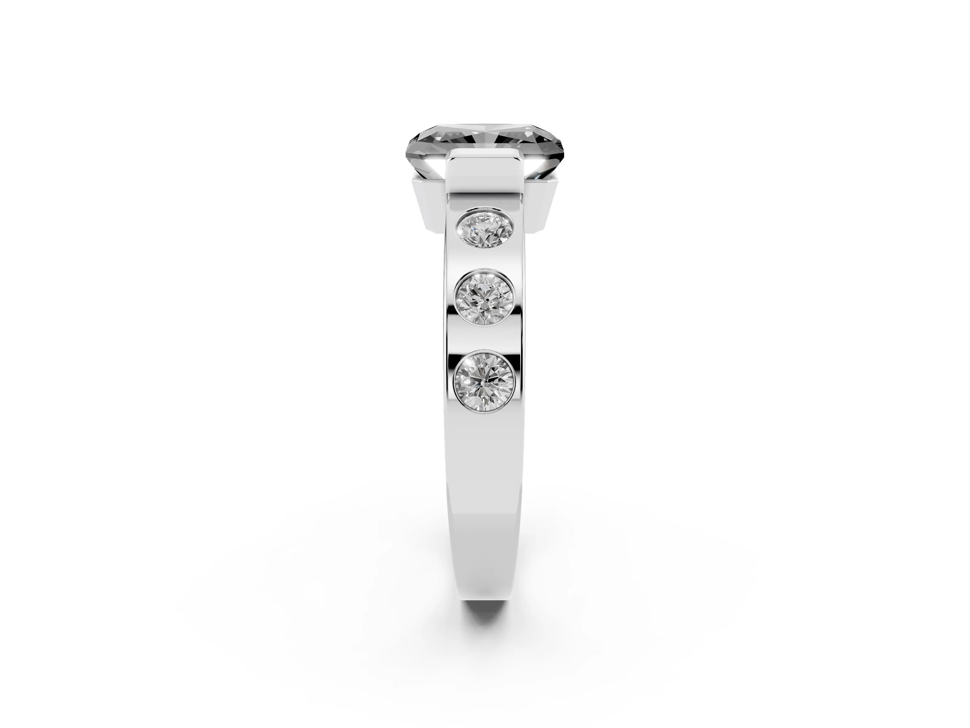 Fancy Black Radiant Cut Diamond Channel-Set Band Ring Set in Platinum with Bezel Prong Setting