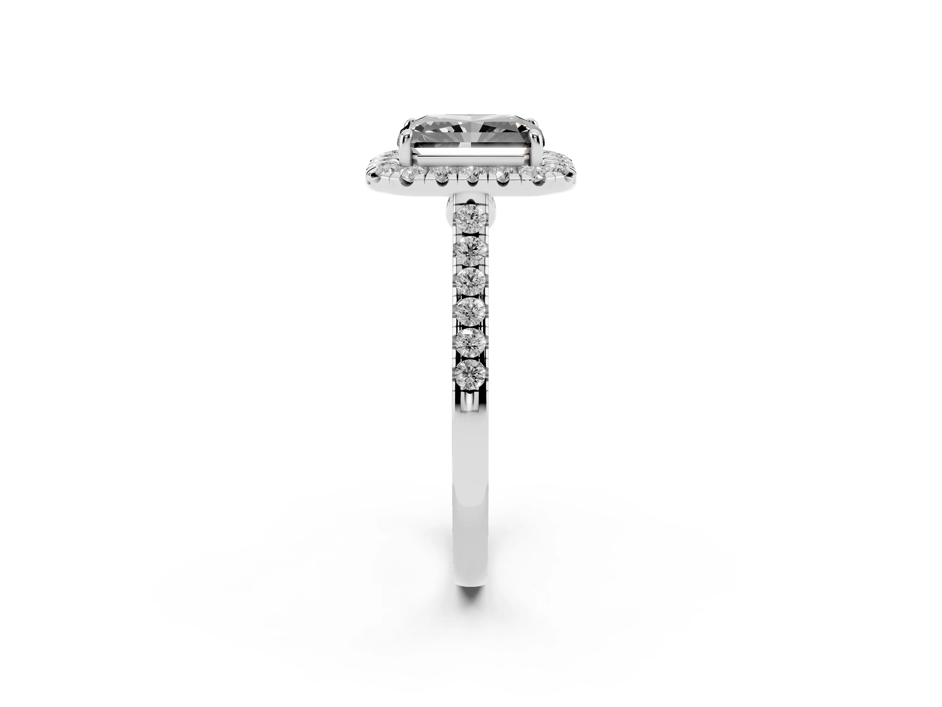 Fancy Black Radiant Cut Diamond Halo Pavé Engagement Ring Set in Silver with Prong Setting