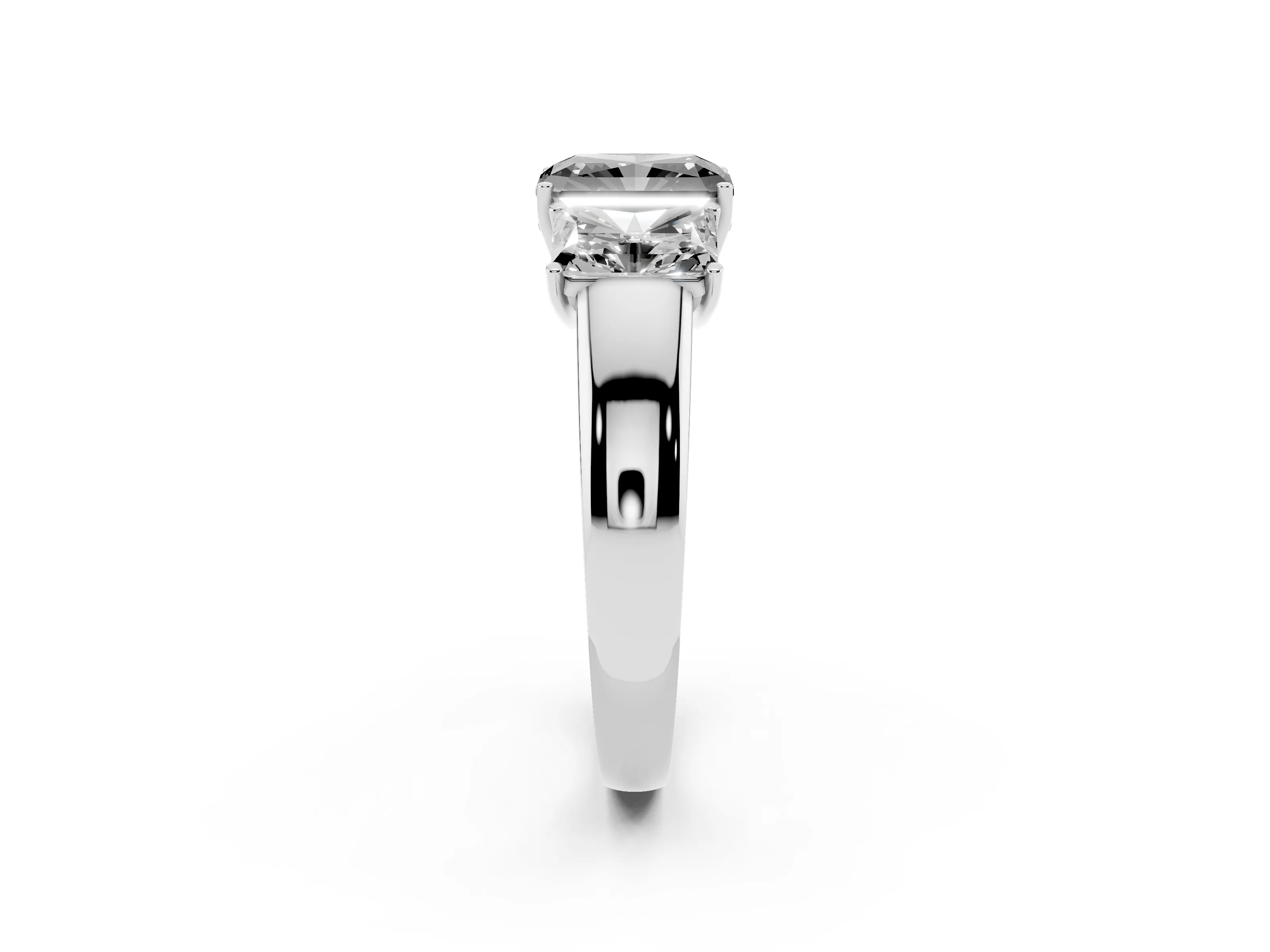 Fancy Black Three-Stone Radiant Cut Diamond Ring Set in Silver with Matching Prong Settings and Plain Band