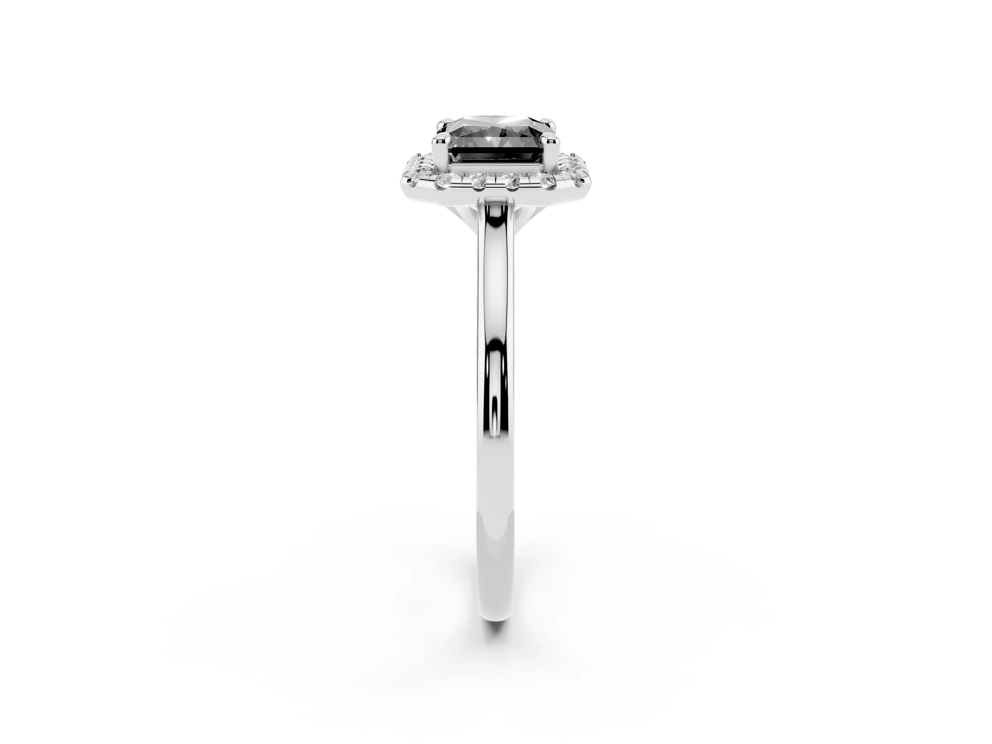 Fancy Black Radiant Cut Diamond Halo Engagement Ring Set in Silver with Pavé Band and Rising Shoulders