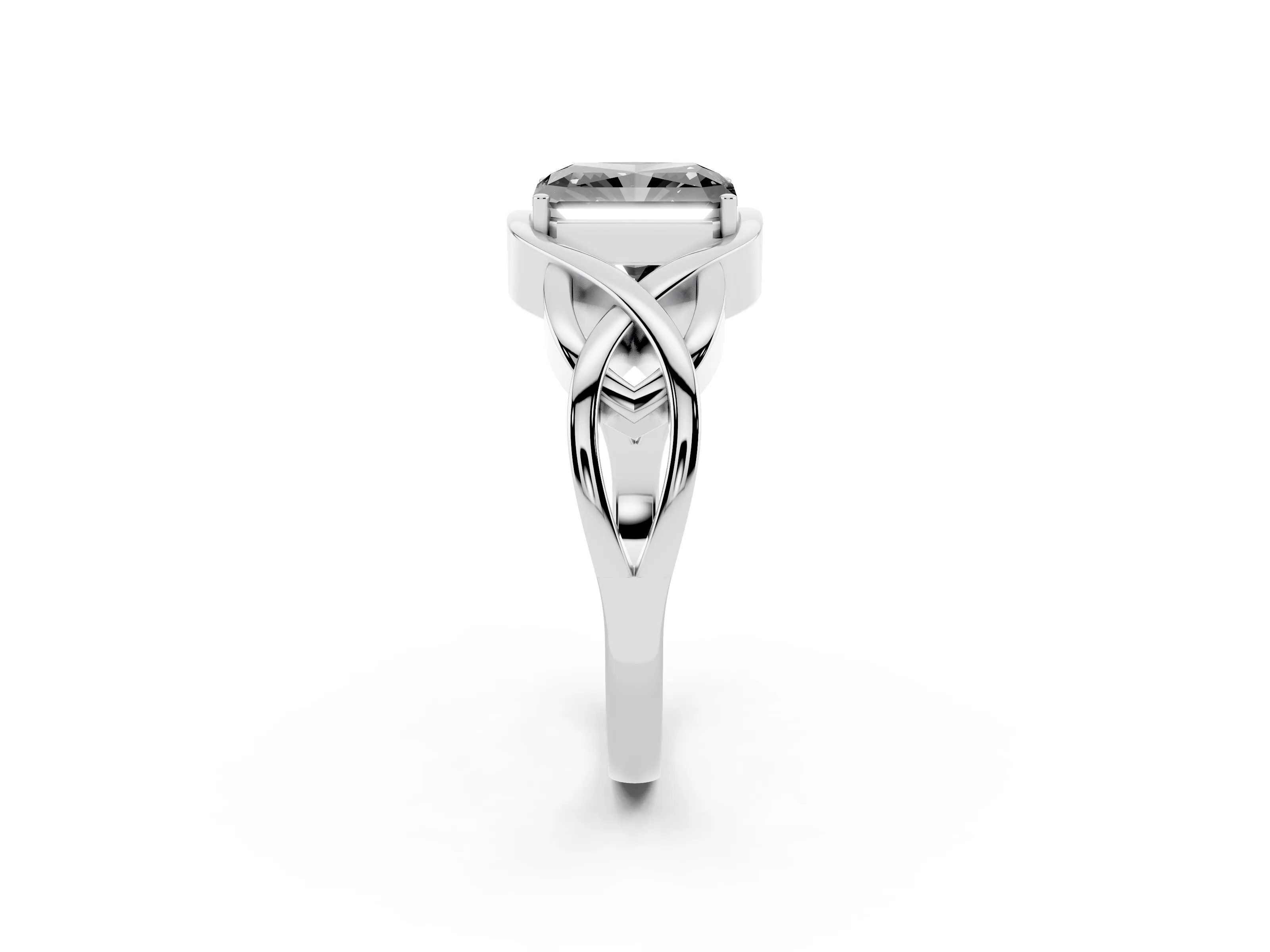 Fancy Black Radiant Cut Diamond Solitaire Ring Set in Platinum with Intertwined Band