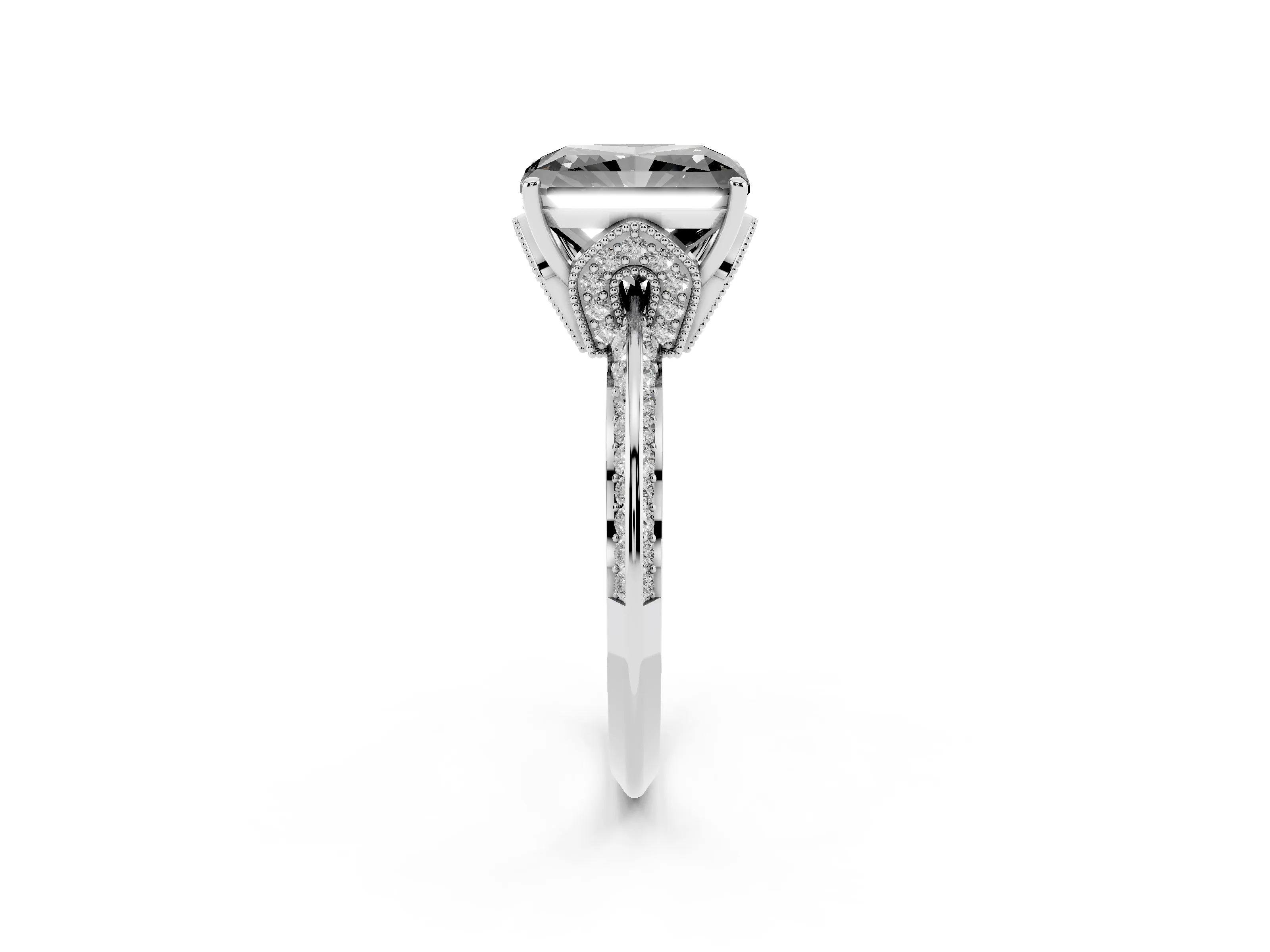 Fancy Black Radiant Cut Diamond Solitaire Engagement Ring Set in Silver with Pavé Split Shank and Prong Setting