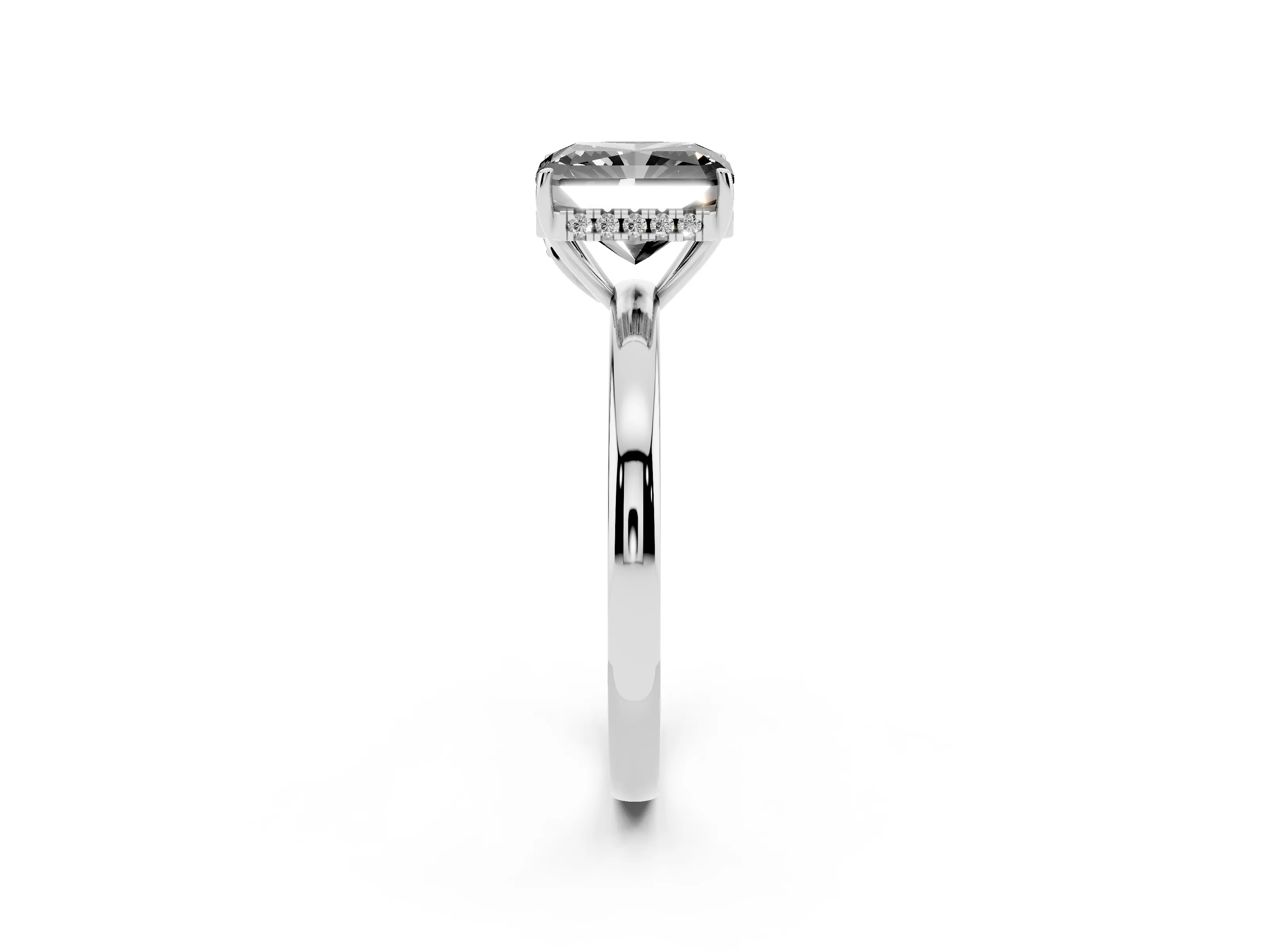 Fancy Black Radiant Cut Diamond Solitaire Ring Set in Platinum with Plain Band and Prong Setting