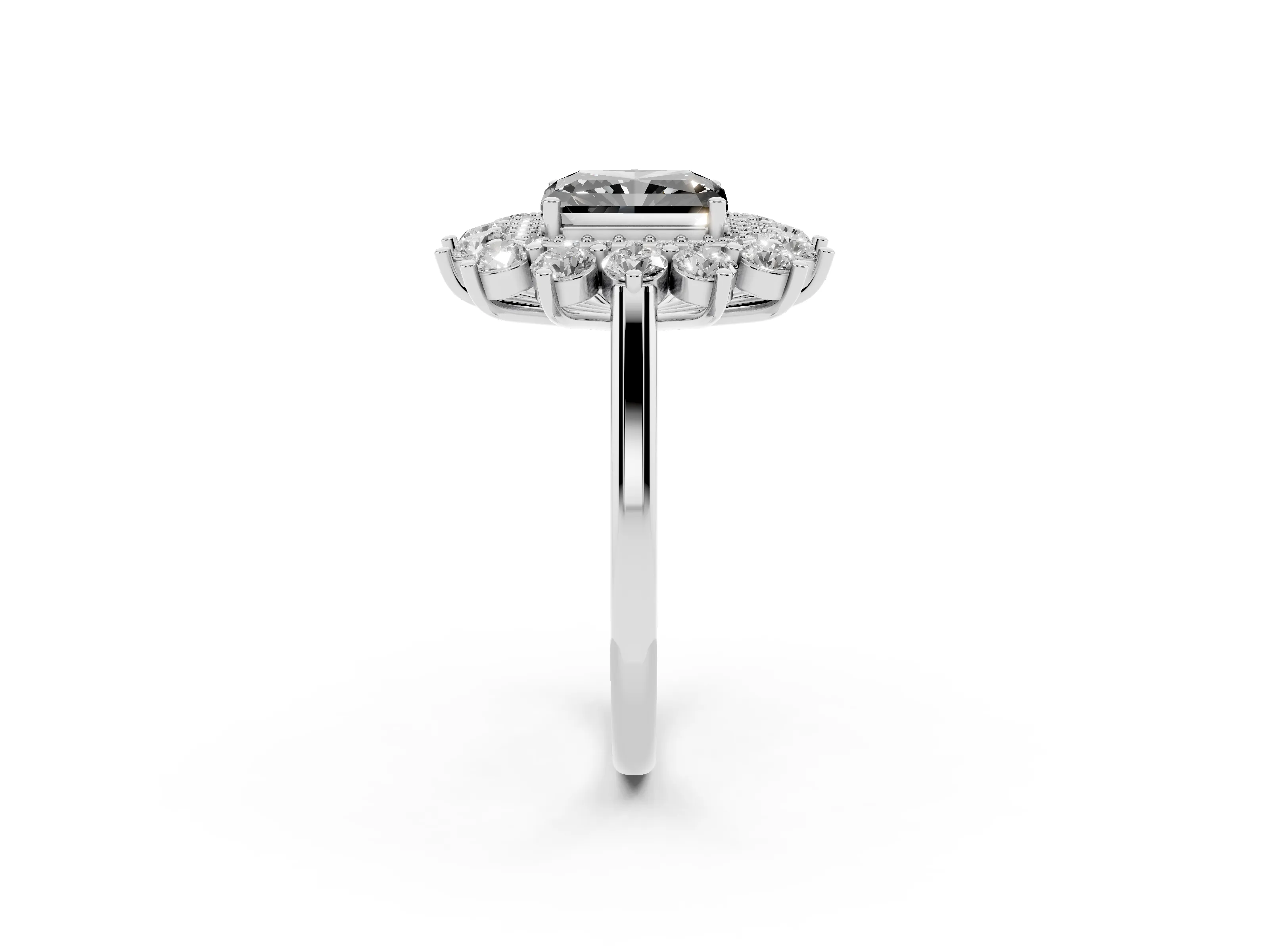 Fancy Black Radiant Cut Diamond Floral Double Halo Ring Set in Silver with Round Petals