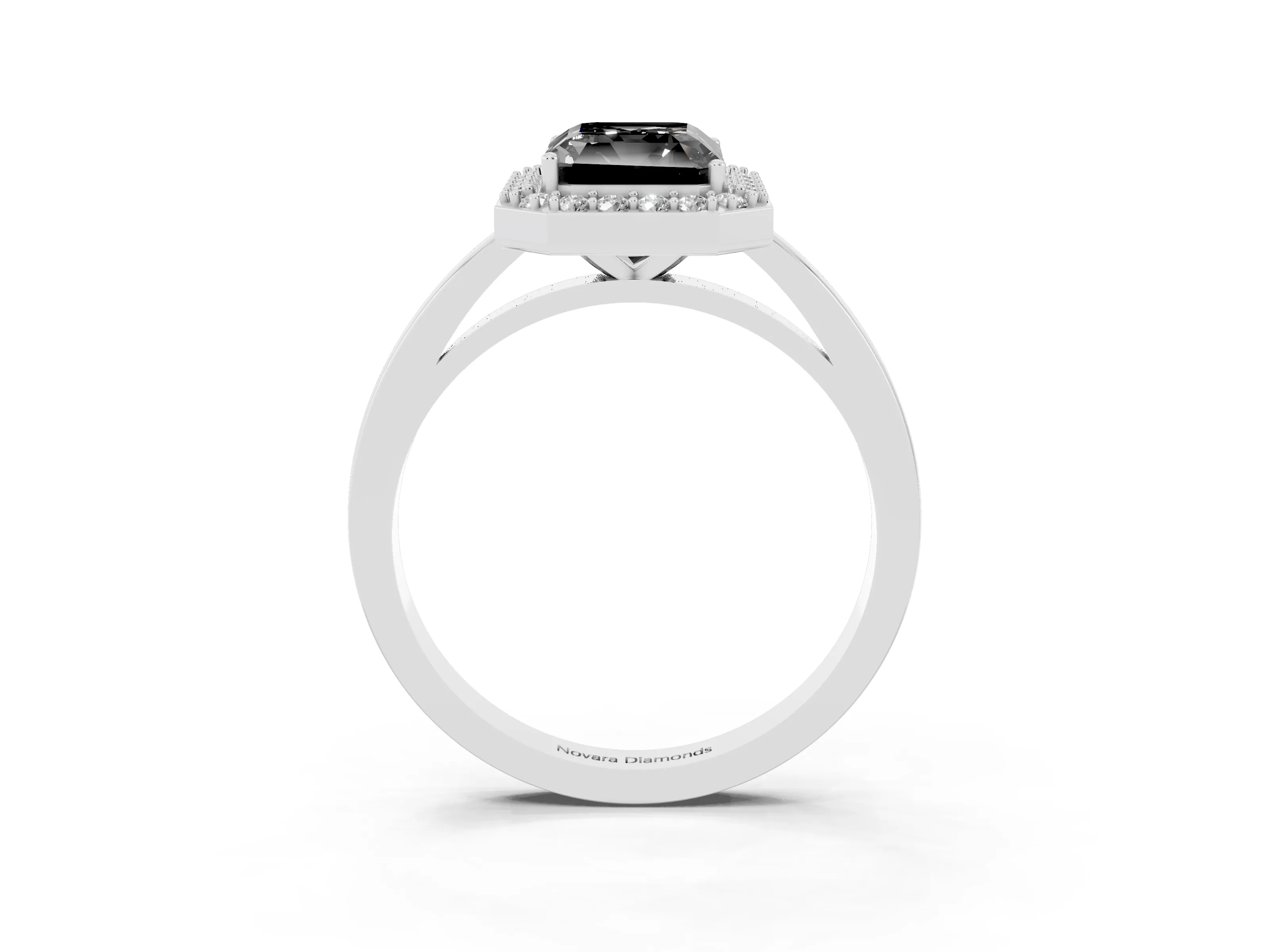 Fancy Black Radiant Cut Diamond Halo Ring Set in Platinum with Solitaire Band and Prong Setting