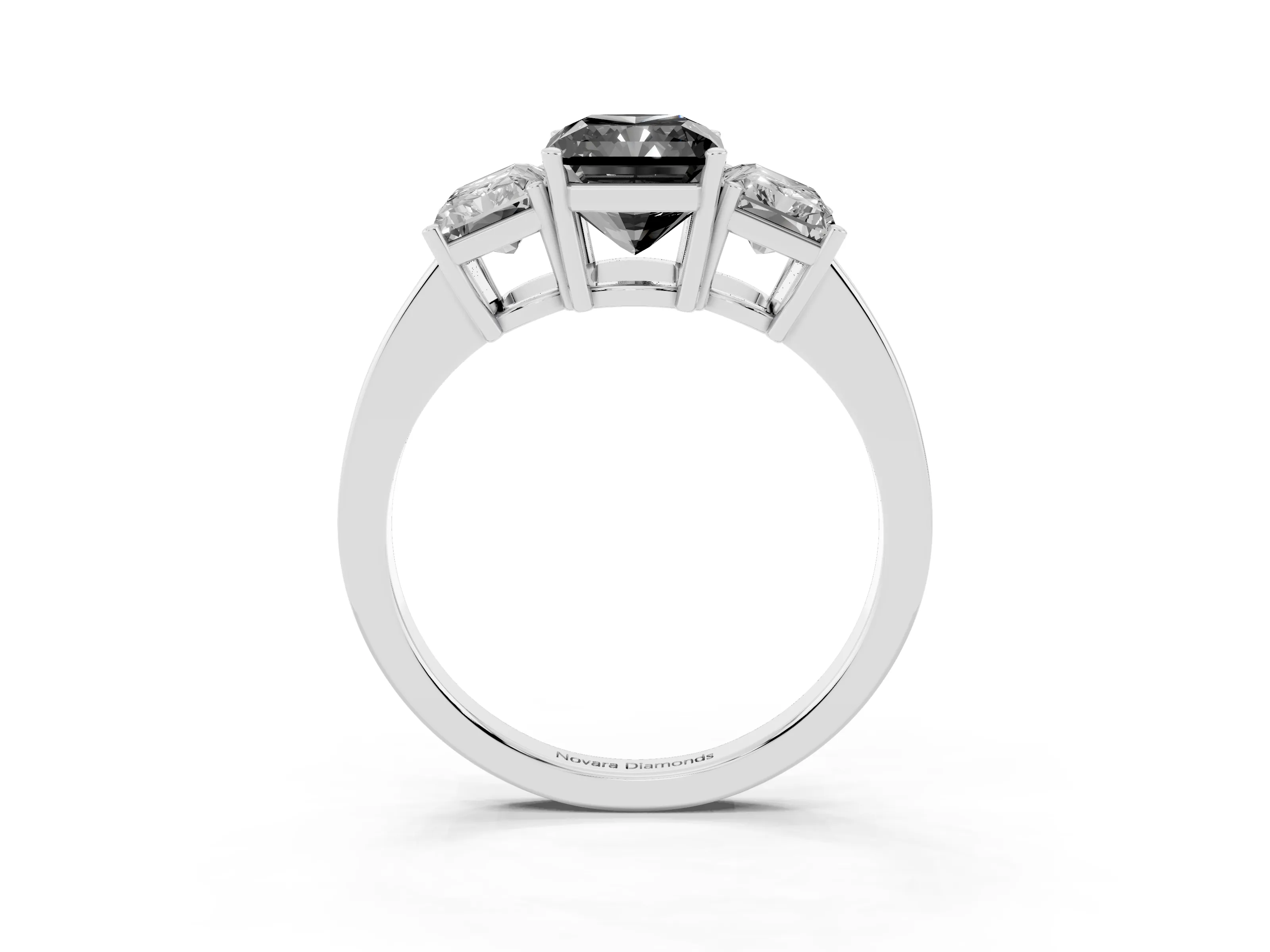 Fancy Black Radiant Cut Diamond Three-Stone Engagement Ring Set in Silver with Flat Band