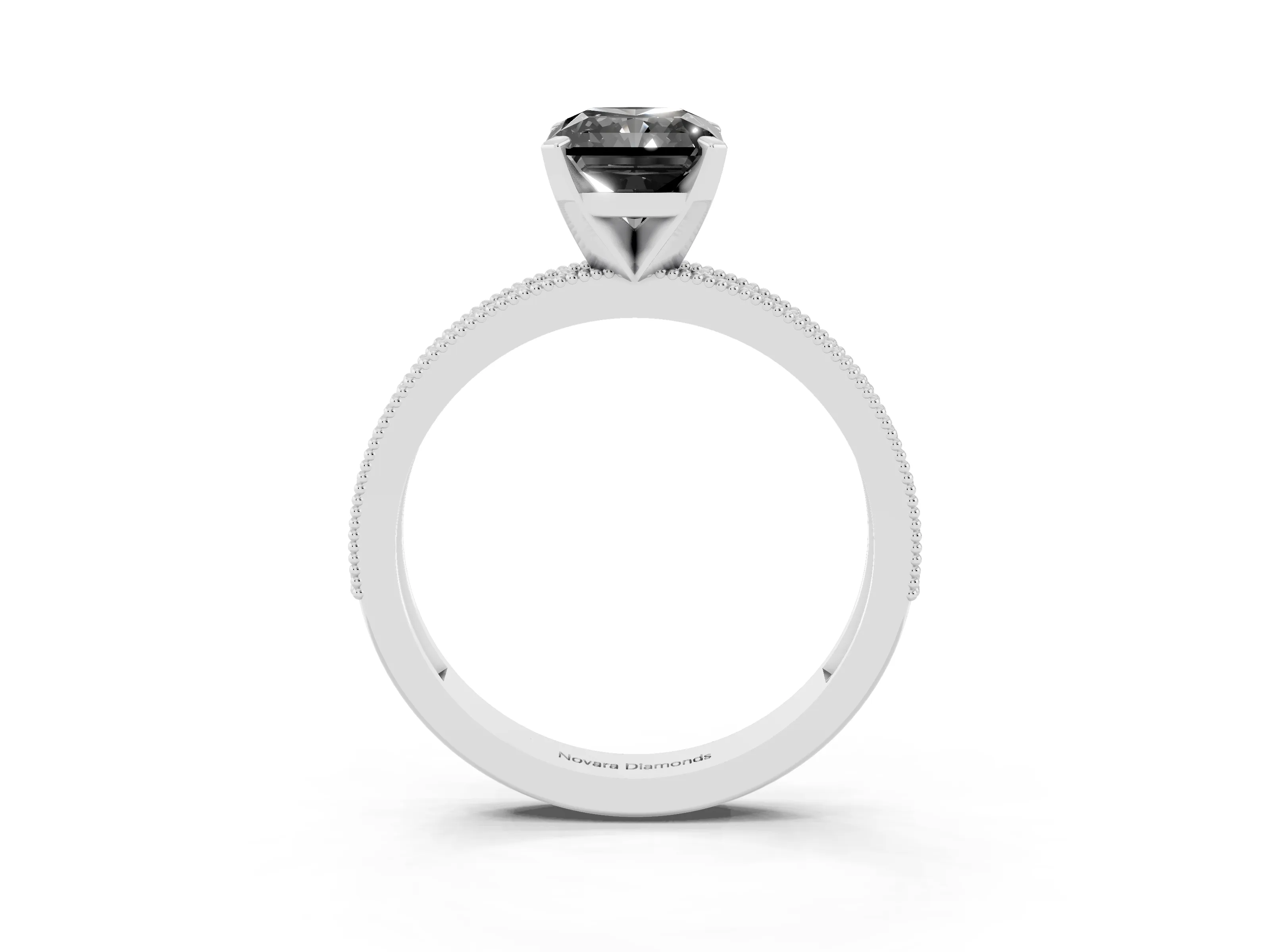 Fancy Black Radiant Cut Diamond Milgrain Pavé Engagement Ring Set in White gold with Prong Setting