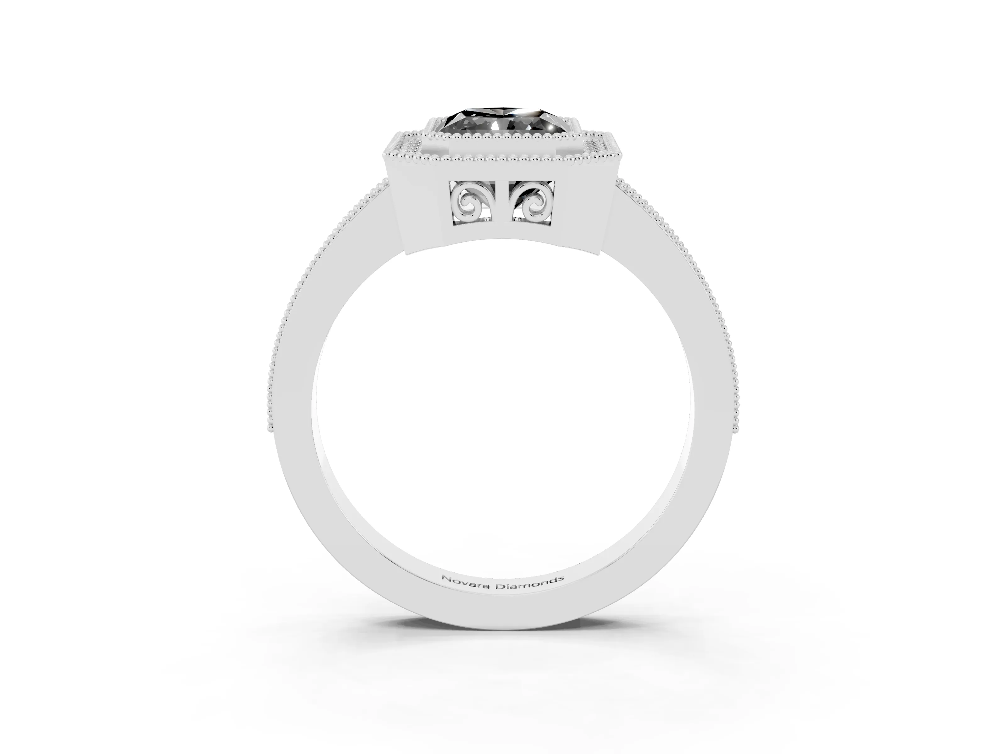 Fancy Black Radiant Cut Diamond Round Halo Ring Set in White gold with Pavé Band
