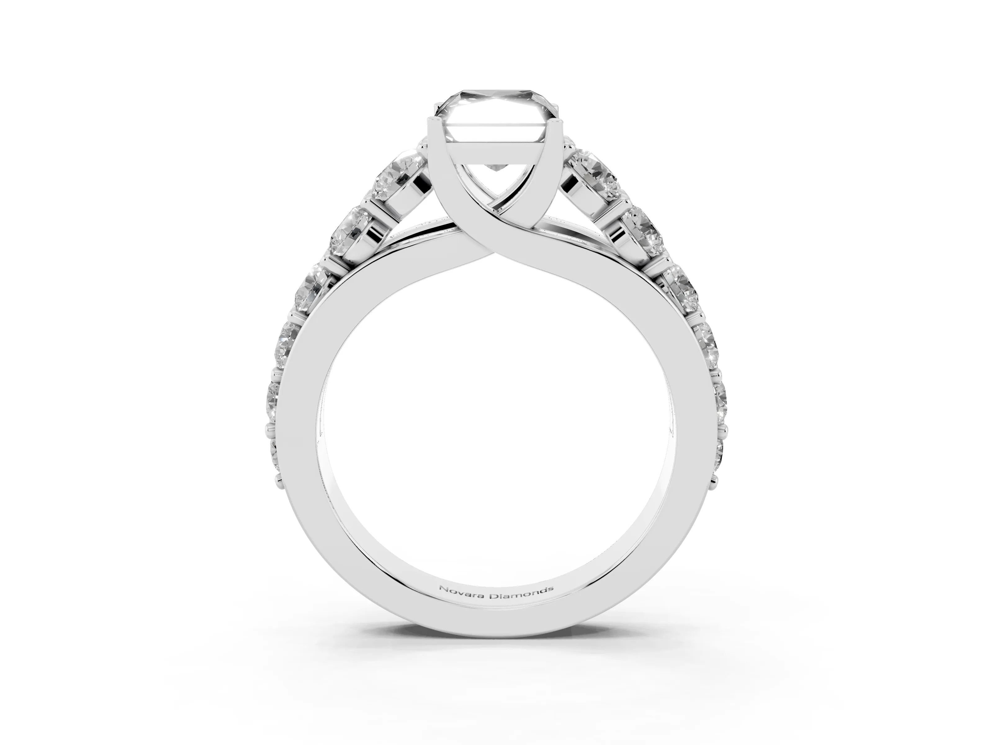 Fancy Black Radiant Cut Diamond Pavé Engagement Ring Set in Platinum with Prong Setting
