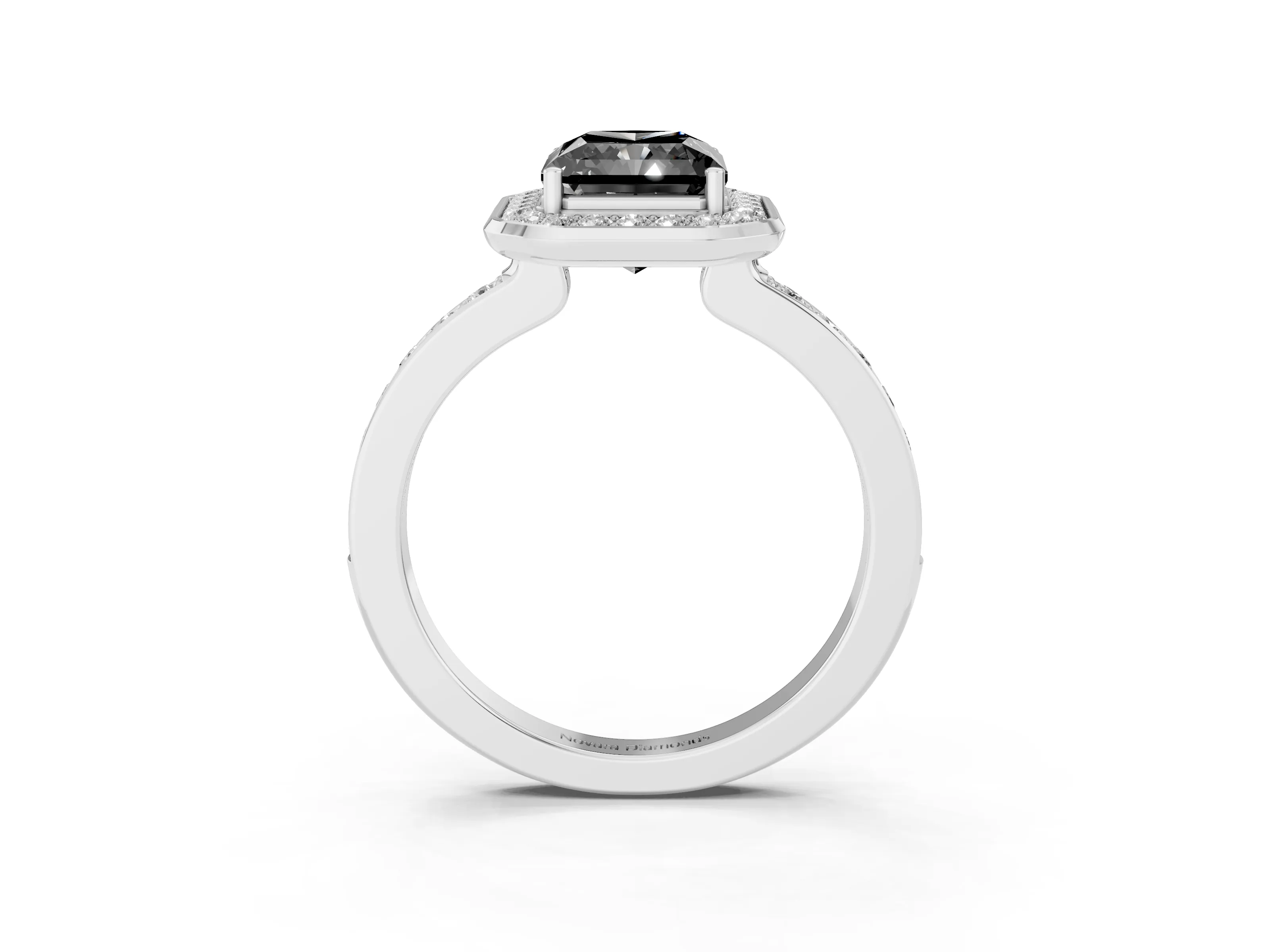 Fancy Black Radiant Cut Diamond Halo Ring Set in Platinum with Bezel Frame and Pavé Band