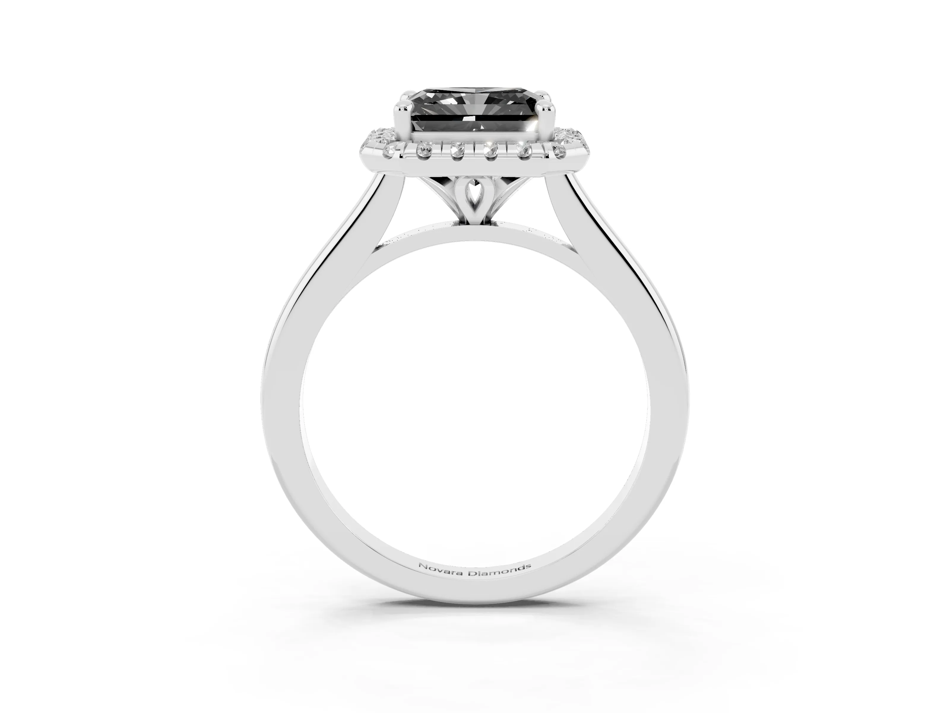 Fancy Black Radiant Cut Diamond Halo Engagement Ring Set in Silver with Pavé Band and Rising Shoulders