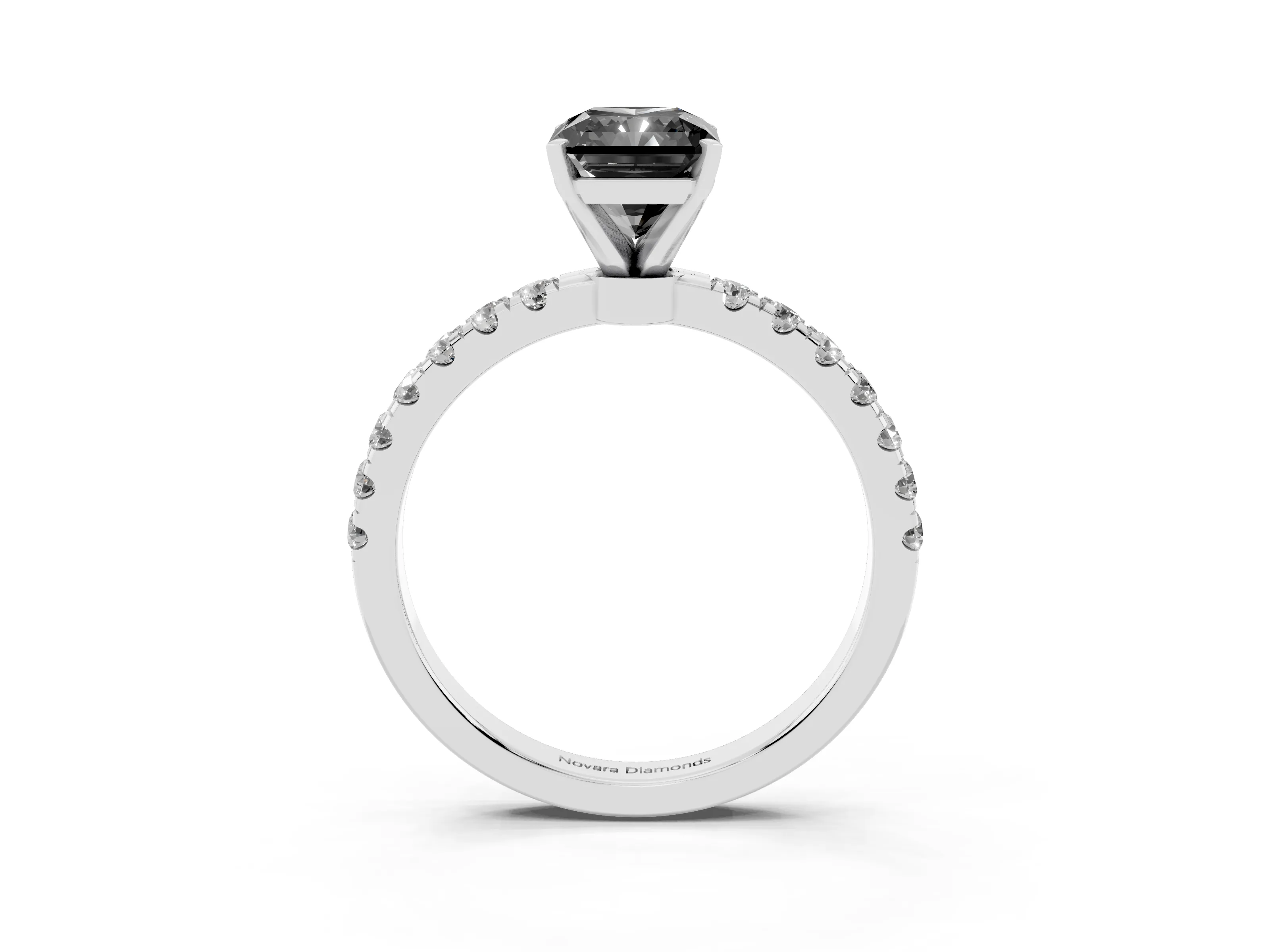 Fancy Black Radiant Cut Diamond Solitaire Ring Set in Platinum with Pavé Accents and Prong Setting
