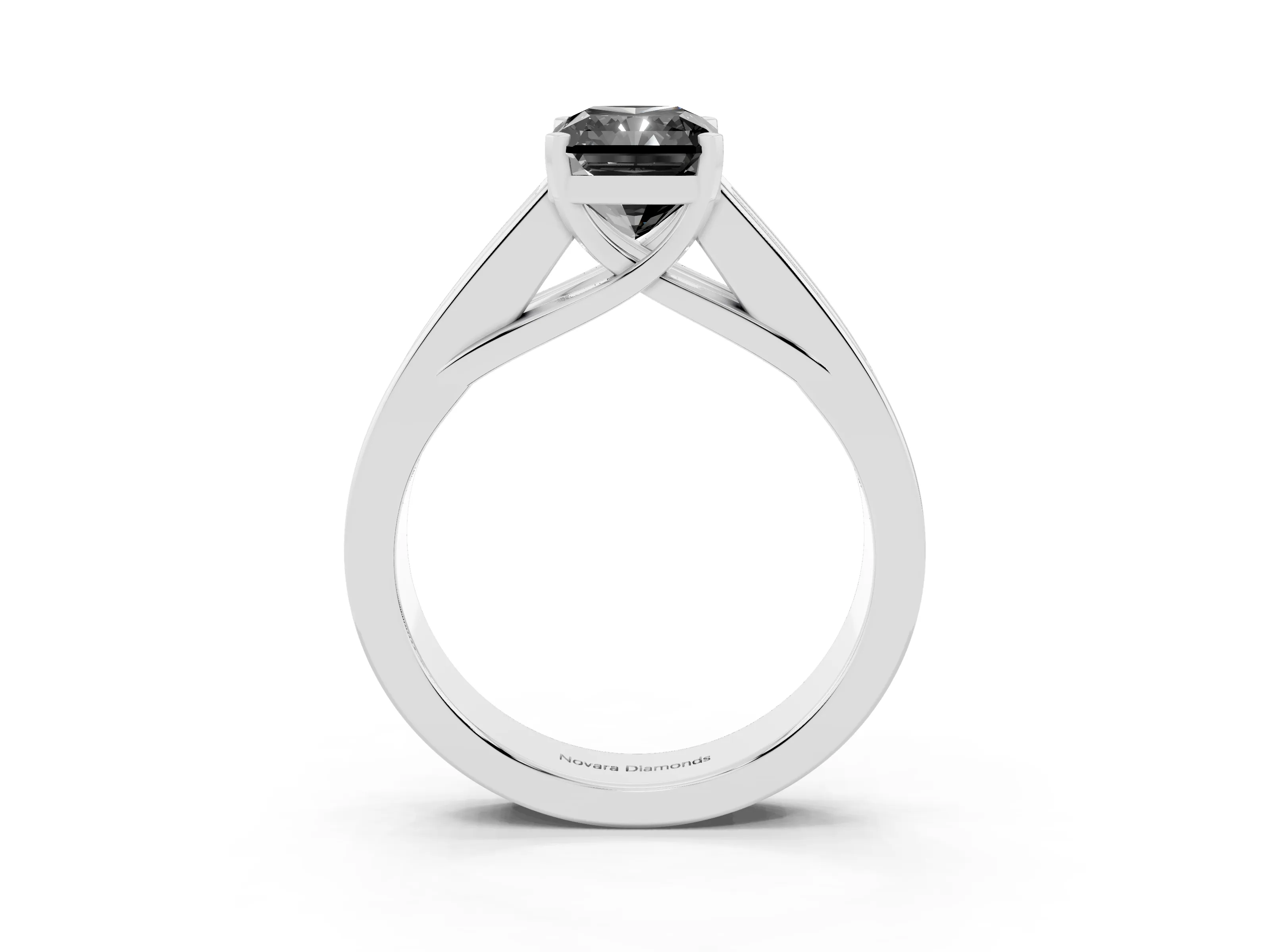 Fancy Black Radiant Cut Diamond Solitaire Ring Set in Silver with Channel-Set Accent Stones and Prong Setting