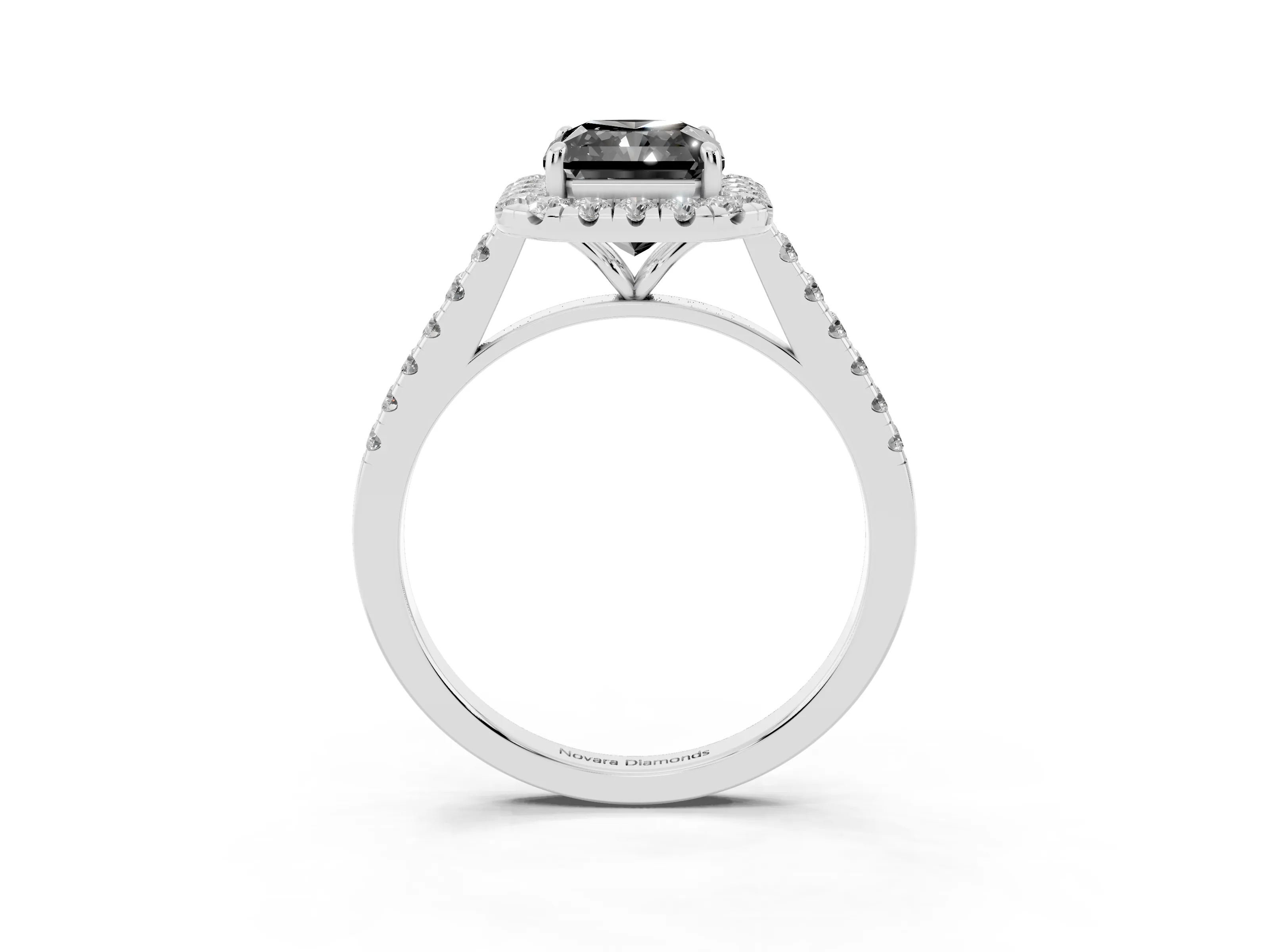 Fancy Black Radiant Cut Diamond Halo Pavé Engagement Ring Set in Silver with Prong Setting