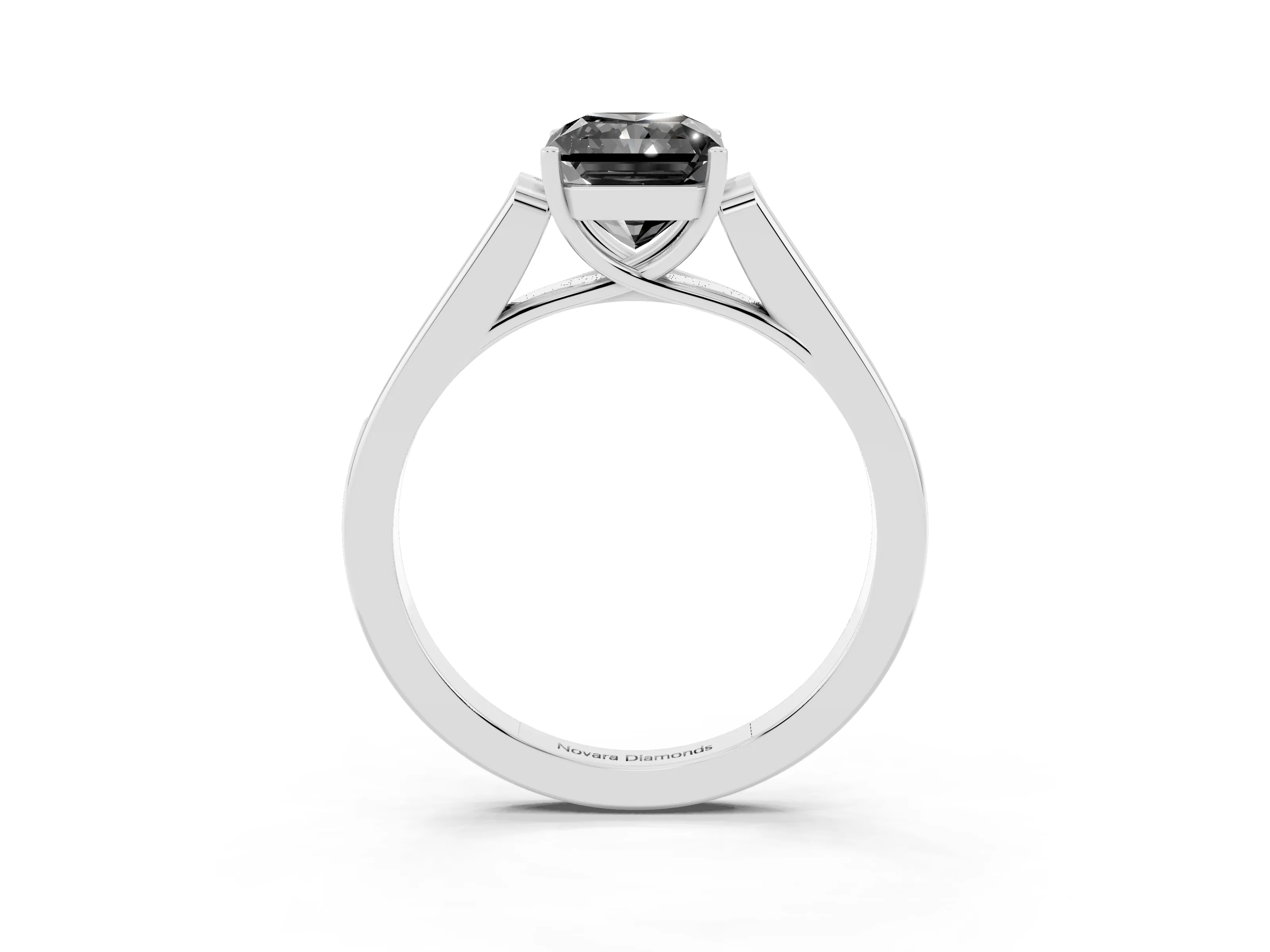 Fancy Black Radiant Cut Diamond Solitaire Cathedral Engagement Ring Set in Platinum with Channel-Set Band and Prong Setting