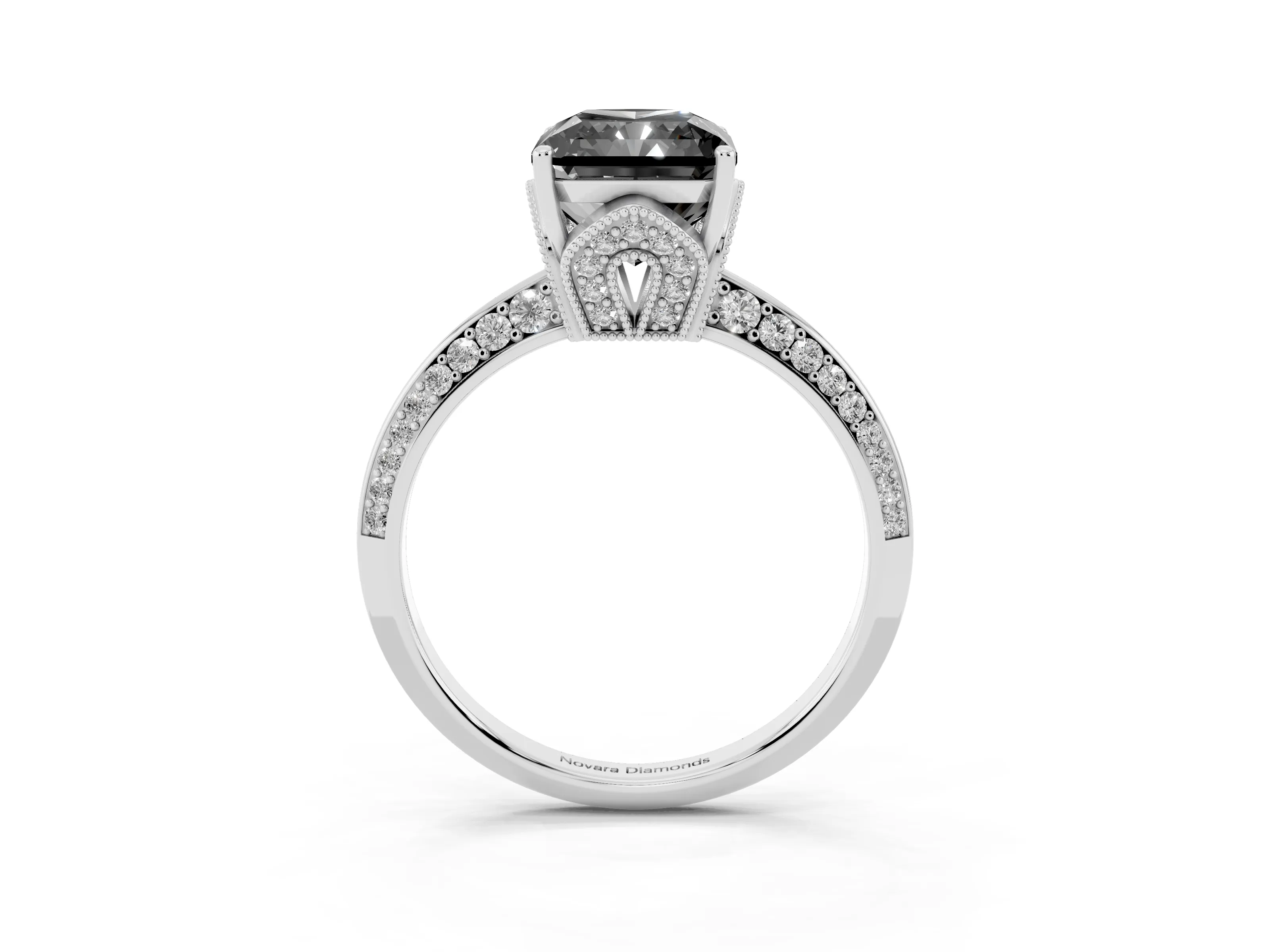Fancy Black Radiant Cut Diamond Solitaire Engagement Ring Set in Silver with Pavé Split Shank and Prong Setting