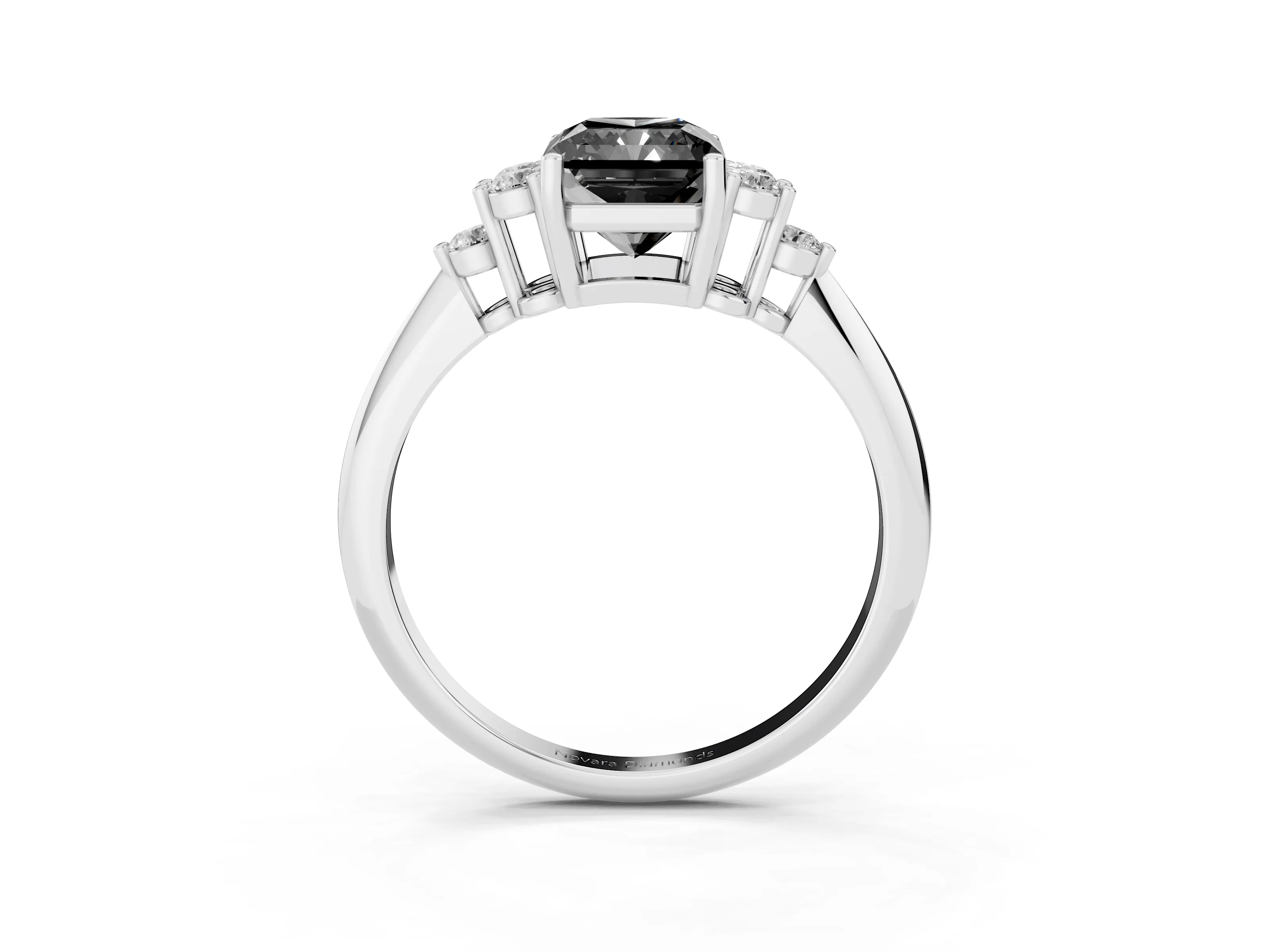 Fancy Black Radiant Cut Diamond Cluster Ring Set in Silver with Plain Band and Prong Setting