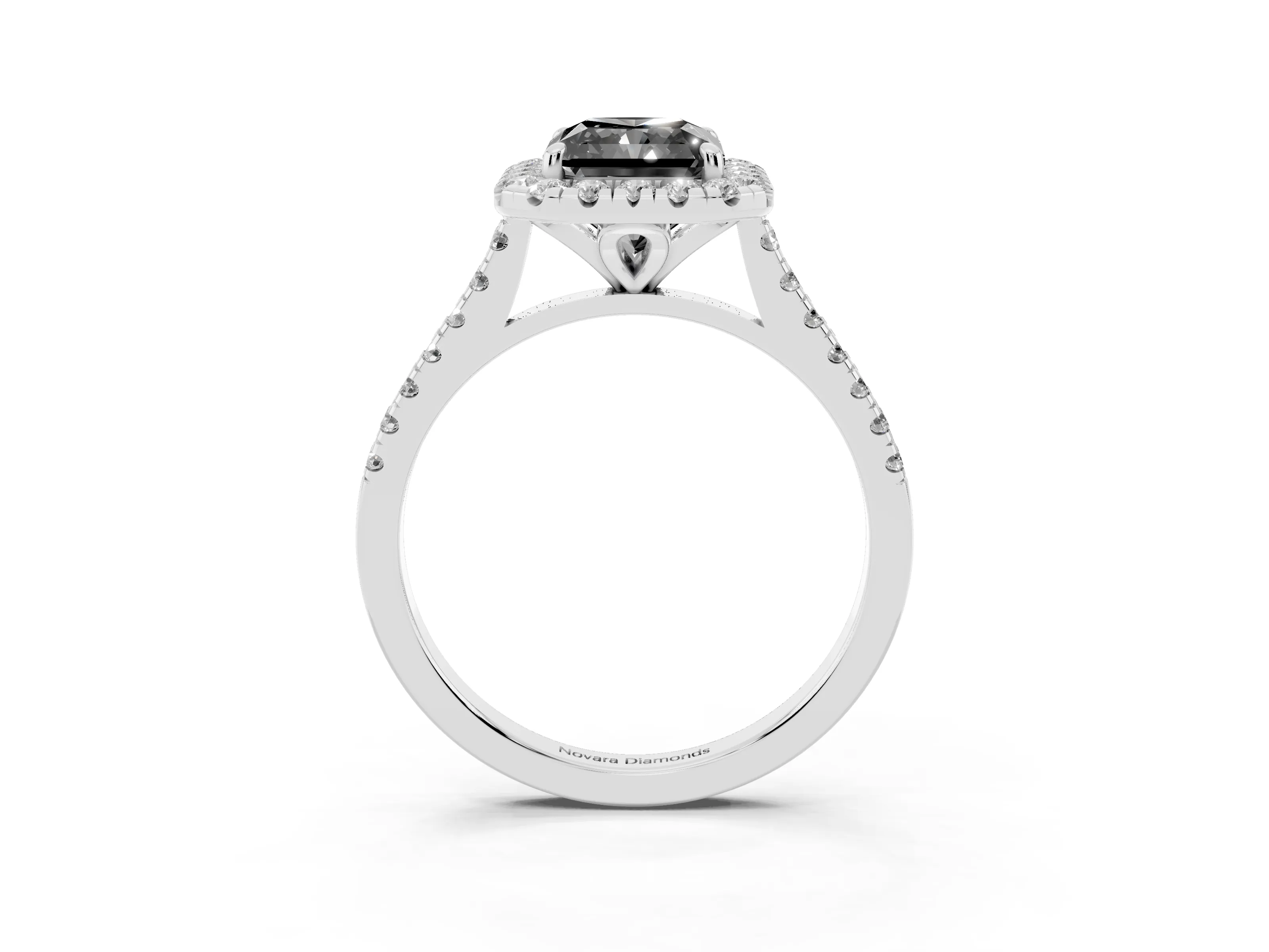 Fancy Black Radiant Cut Diamond Cushion Halo Ring Set in Silver with Pavé Band