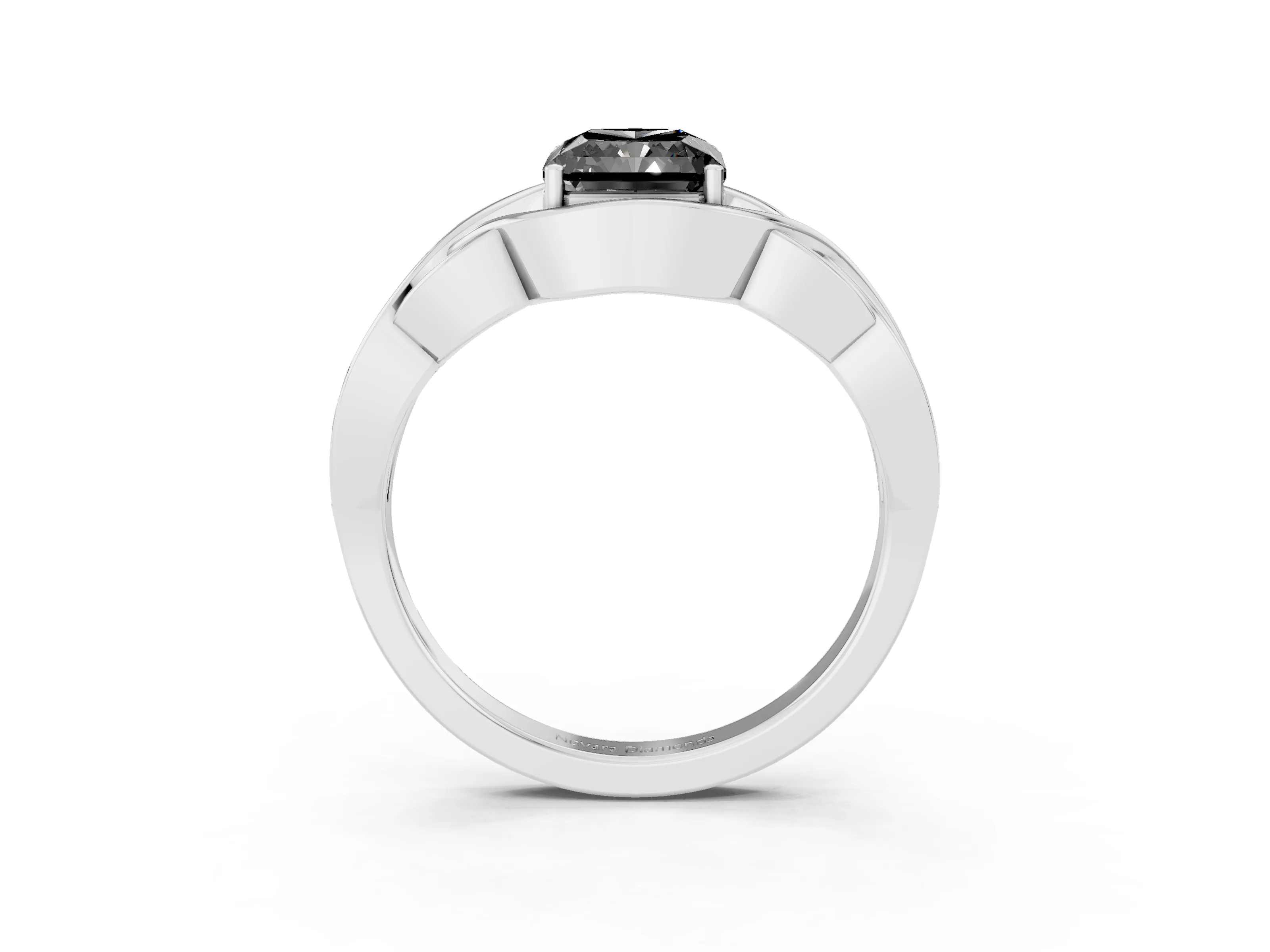 Fancy Black Radiant Cut Diamond Solitaire Ring Set in Platinum with Intertwined Band