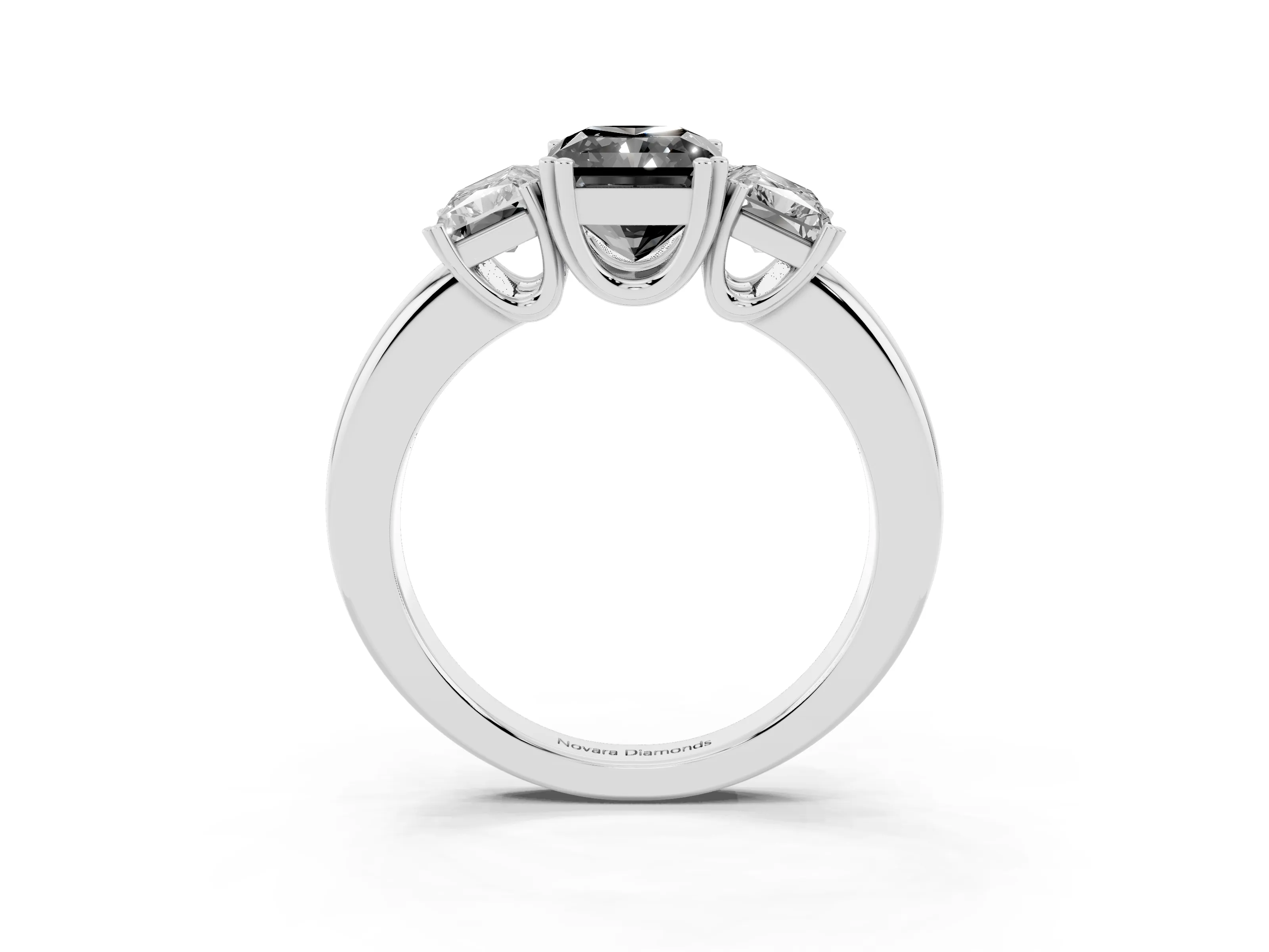 Fancy Black Radiant Cut Diamond Three-Stone Ring Set in Platinum with Polished Channel-Set Band