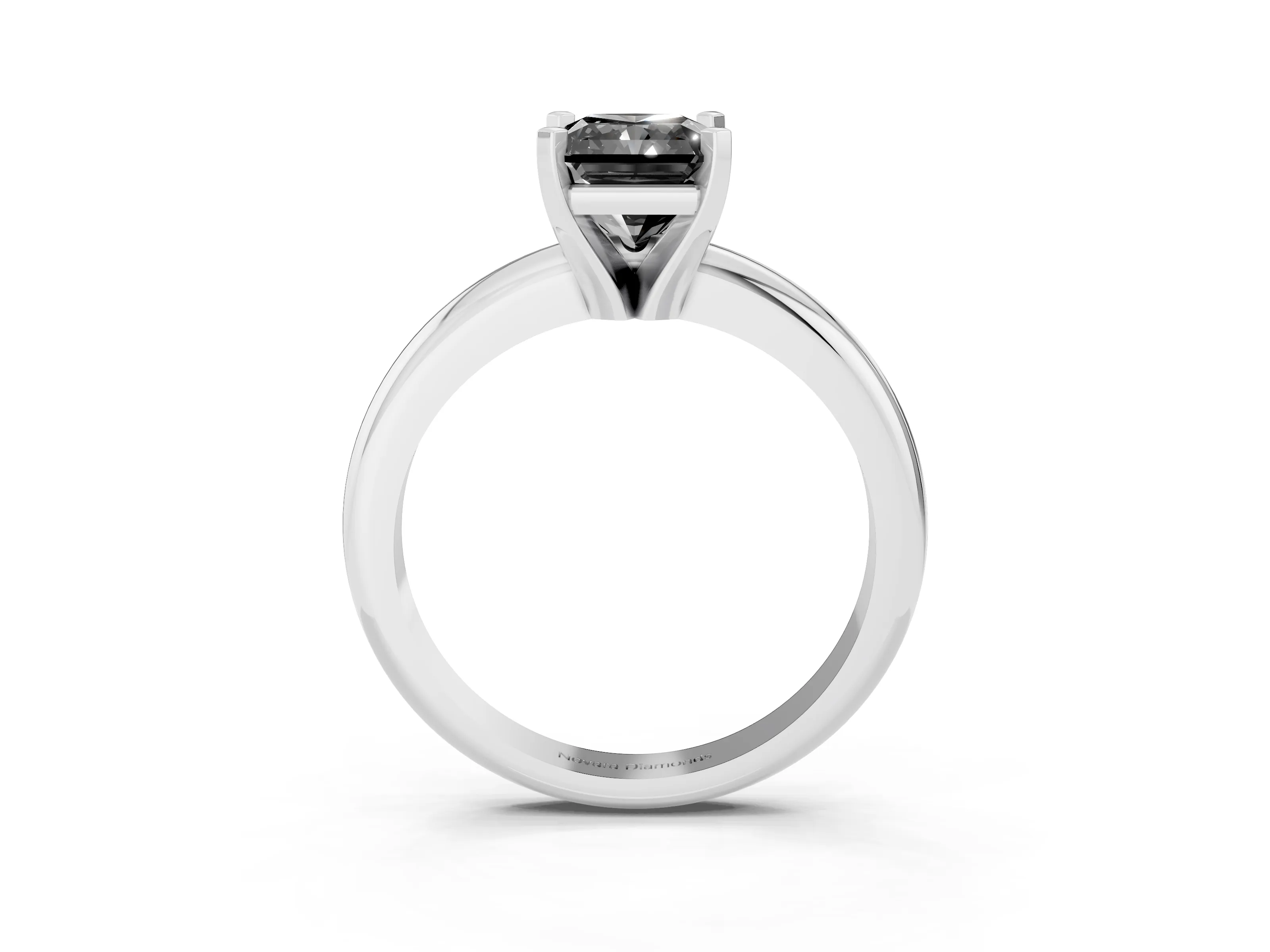 Fancy Black Radiant Cut Diamond Solitaire Engagement Ring Set in Silver with Round Band and Prong Setting