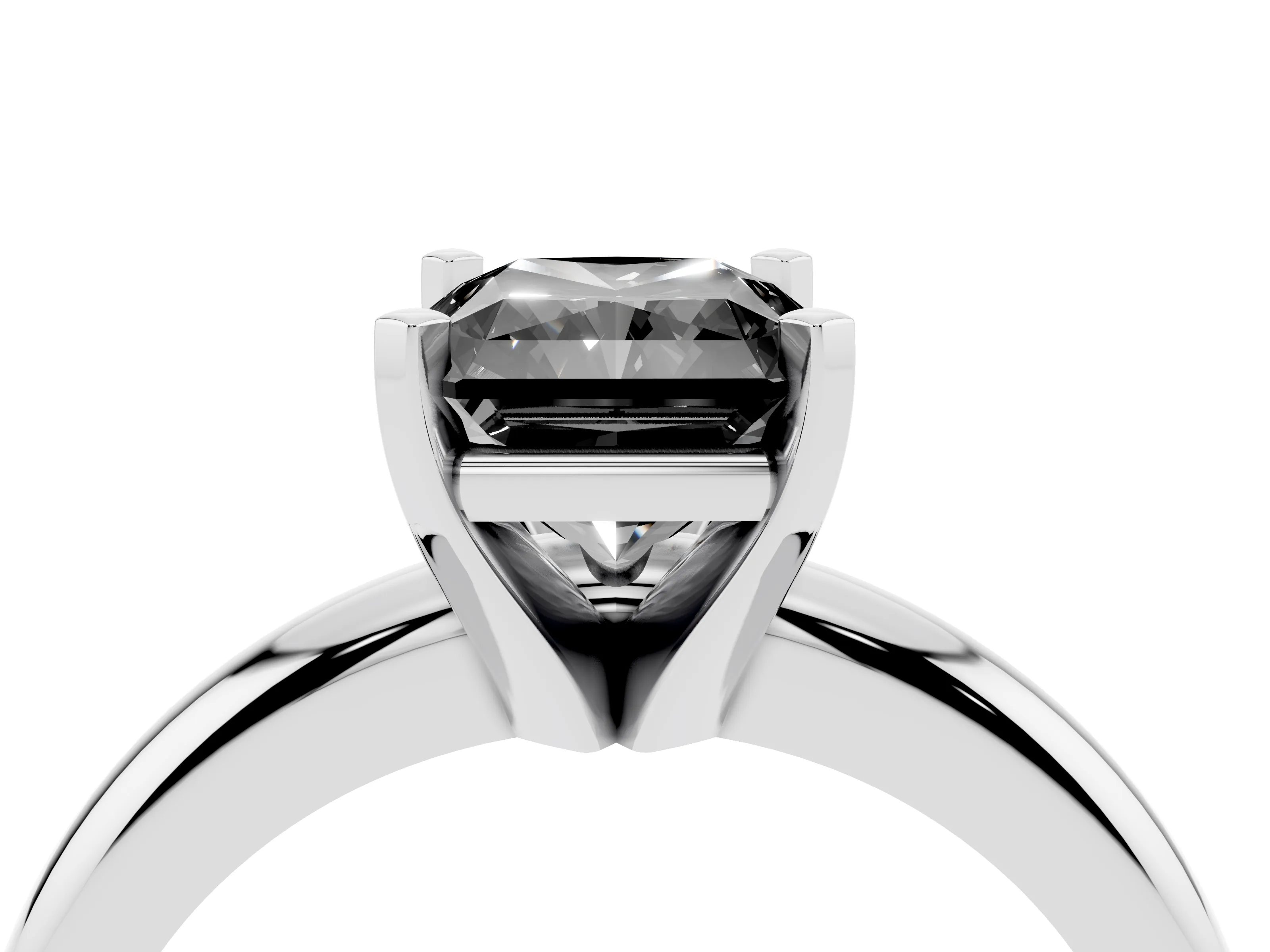 Fancy Black Radiant Cut Diamond Solitaire Engagement Ring Set in Silver with Round Band and Prong Setting