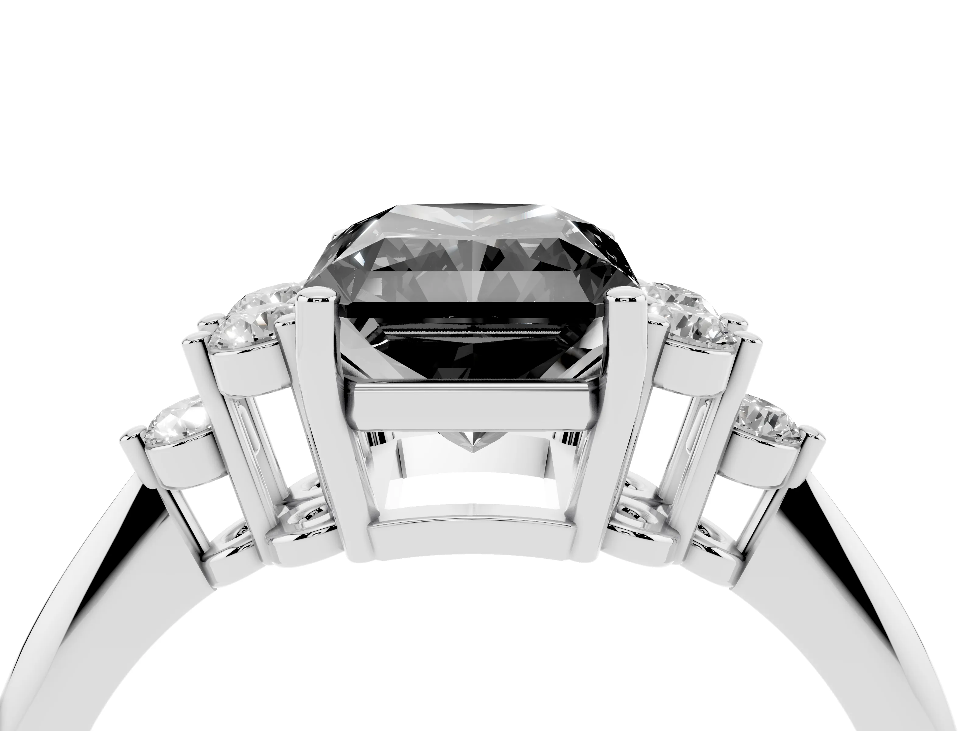Fancy Black Radiant Cut Diamond Cluster Ring Set in Silver with Plain Band and Prong Setting
