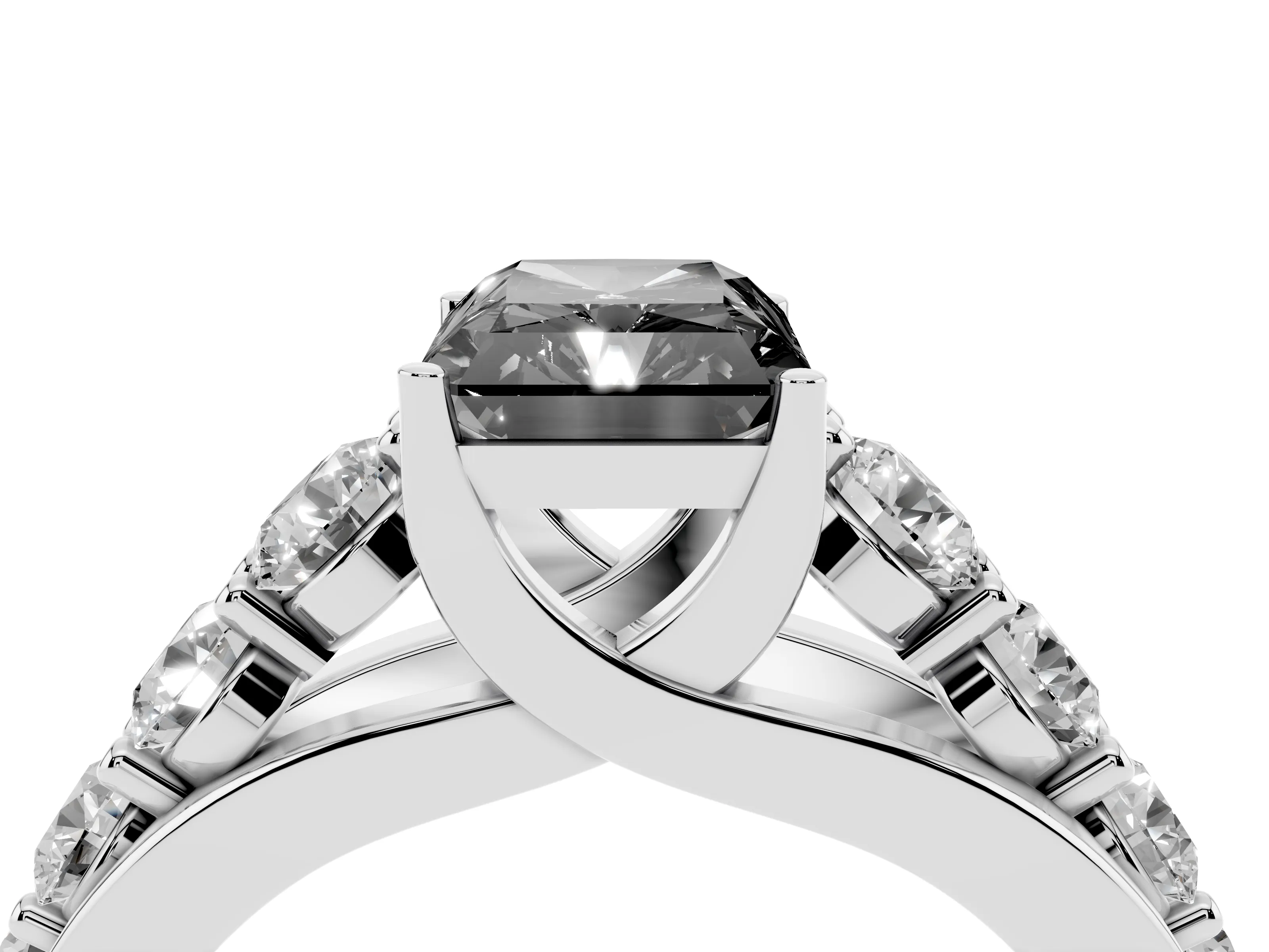 Fancy Black Radiant Cut Diamond Pavé Engagement Ring Set in Platinum with Prong Setting