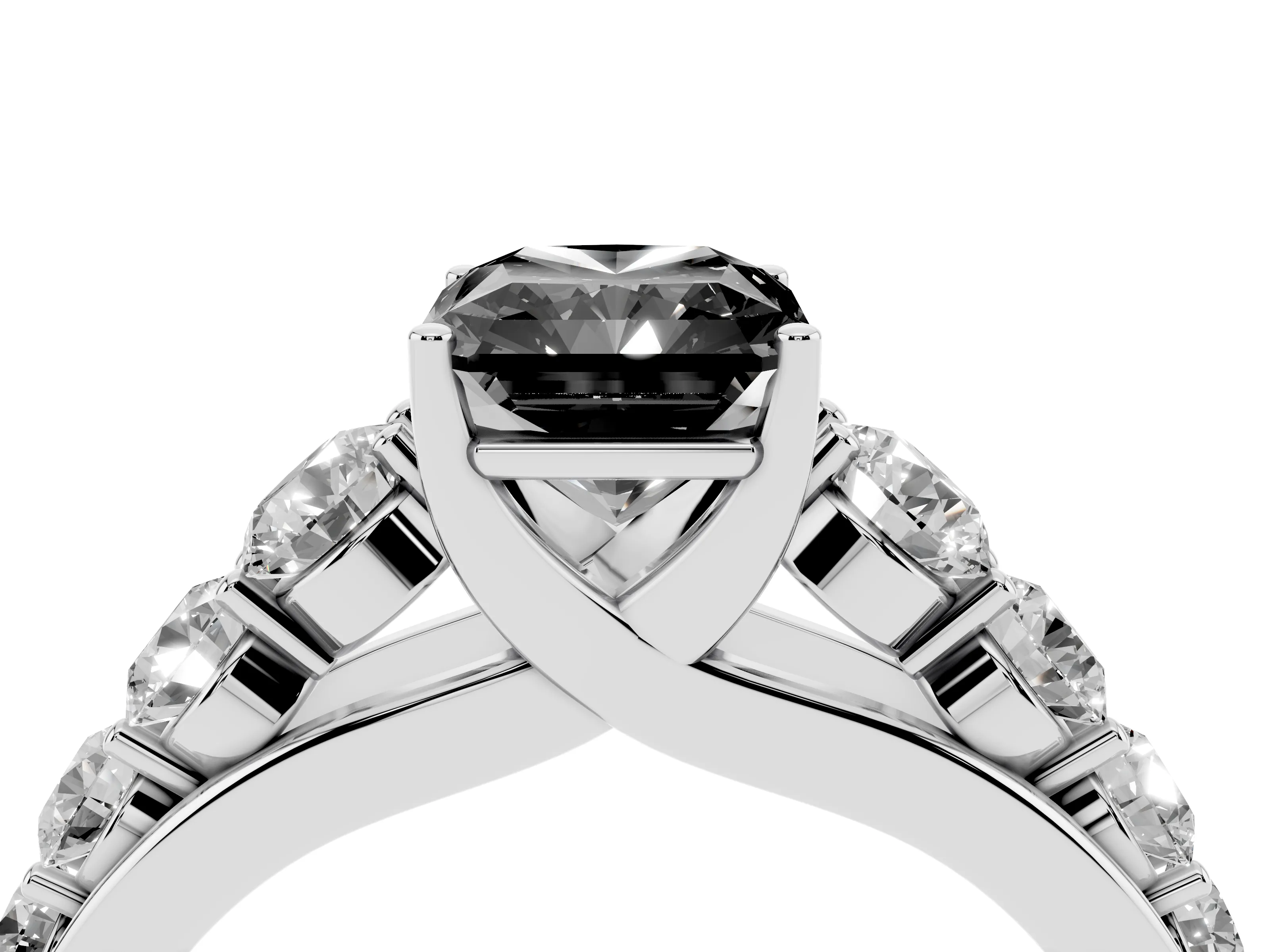 Fancy Black Radiant Cut Diamond Solitaire Ring Set in Silver with Pavé-Set Band and Prong Setting