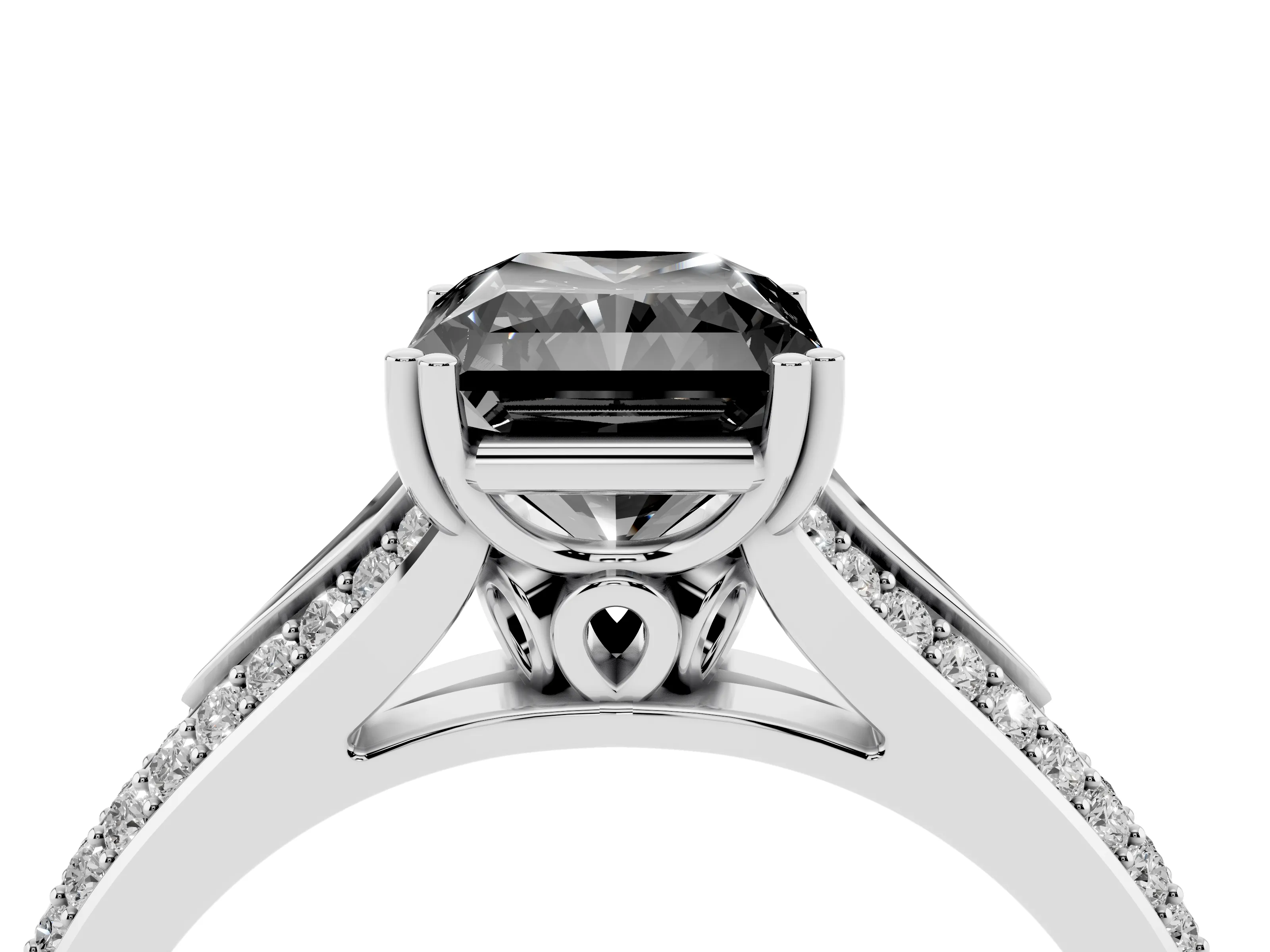 Fancy Black Radiant Cut Diamond Split Shank Pavé Engagement Ring Set in Silver with Prong-Set Center Stone