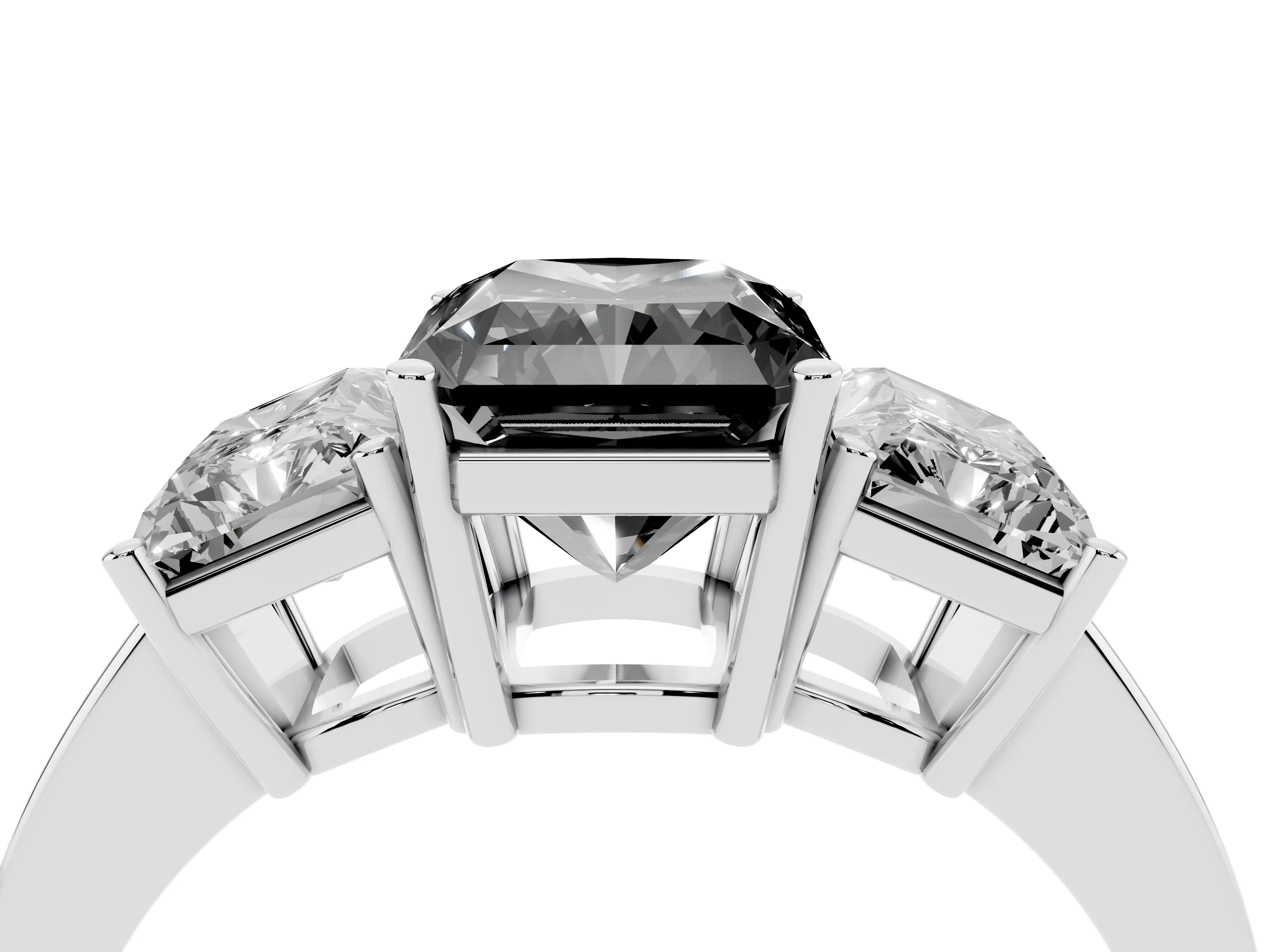 Fancy Black Radiant Cut Diamond Three-Stone Engagement Ring Set in Silver with Flat Band
