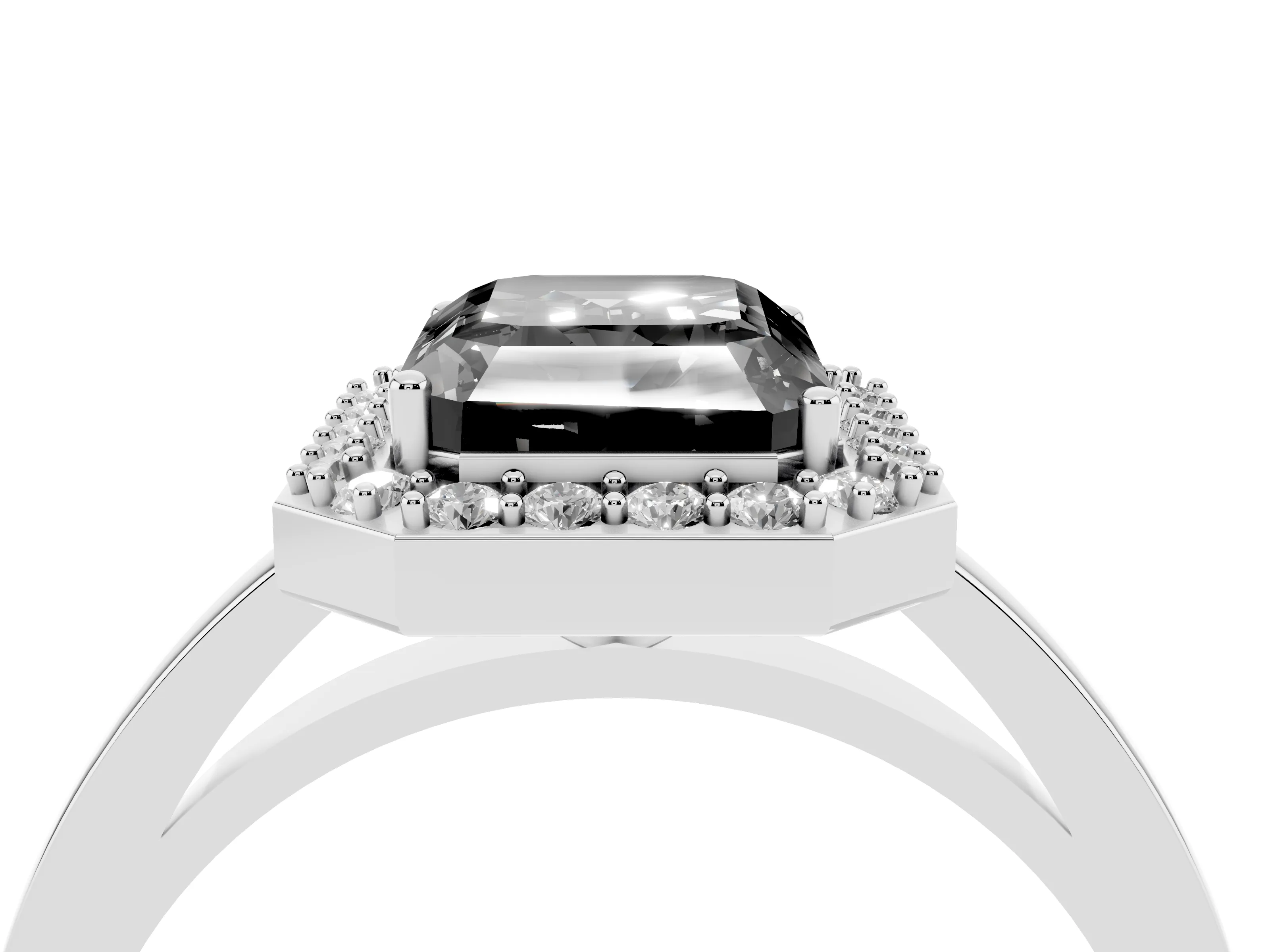 Fancy Black Radiant Cut Diamond Halo Ring Set in Platinum with Solitaire Band and Prong Setting