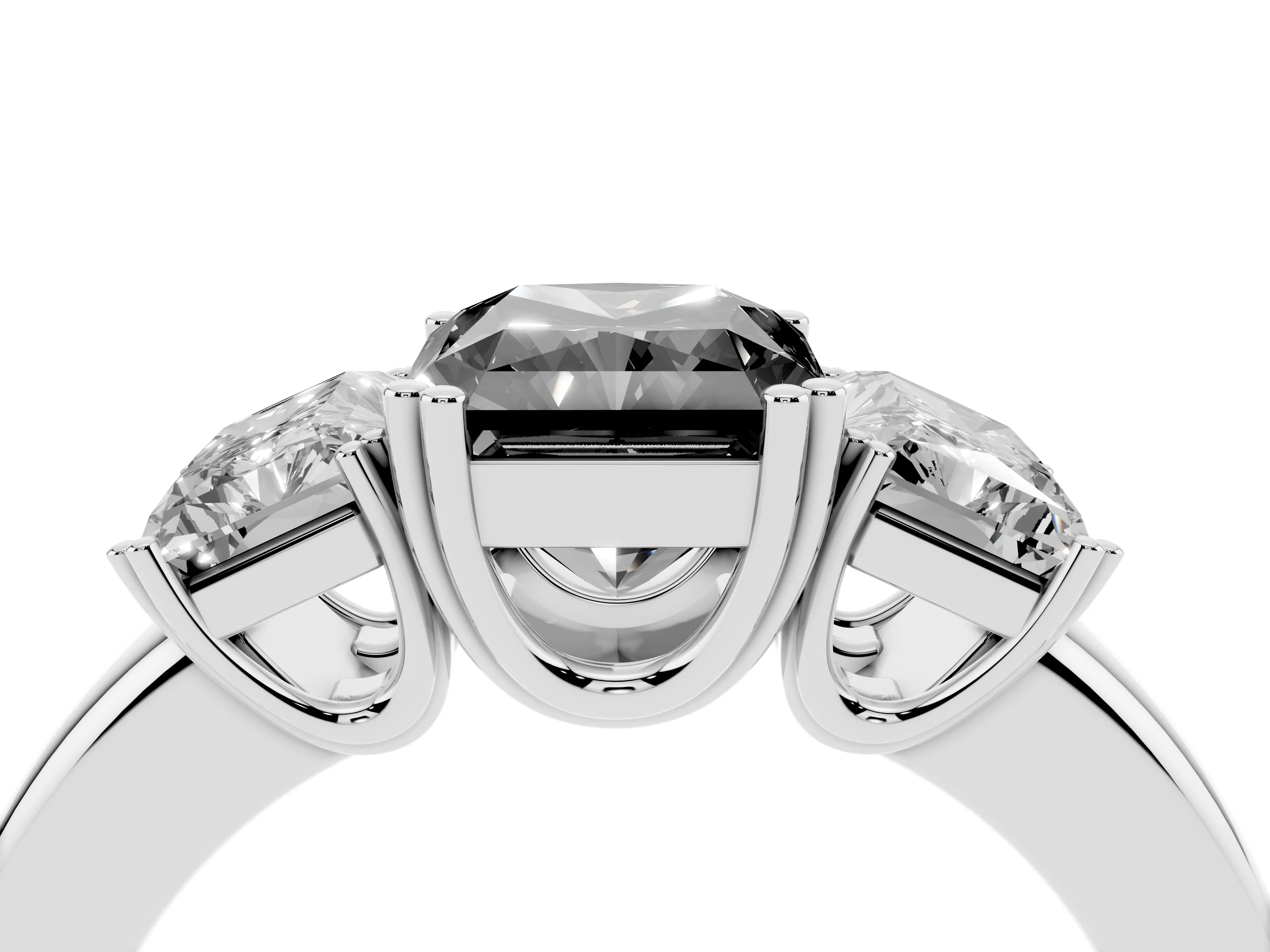 Fancy Black Radiant Cut Diamond Three-Stone Ring Set in Platinum with Polished Channel-Set Band
