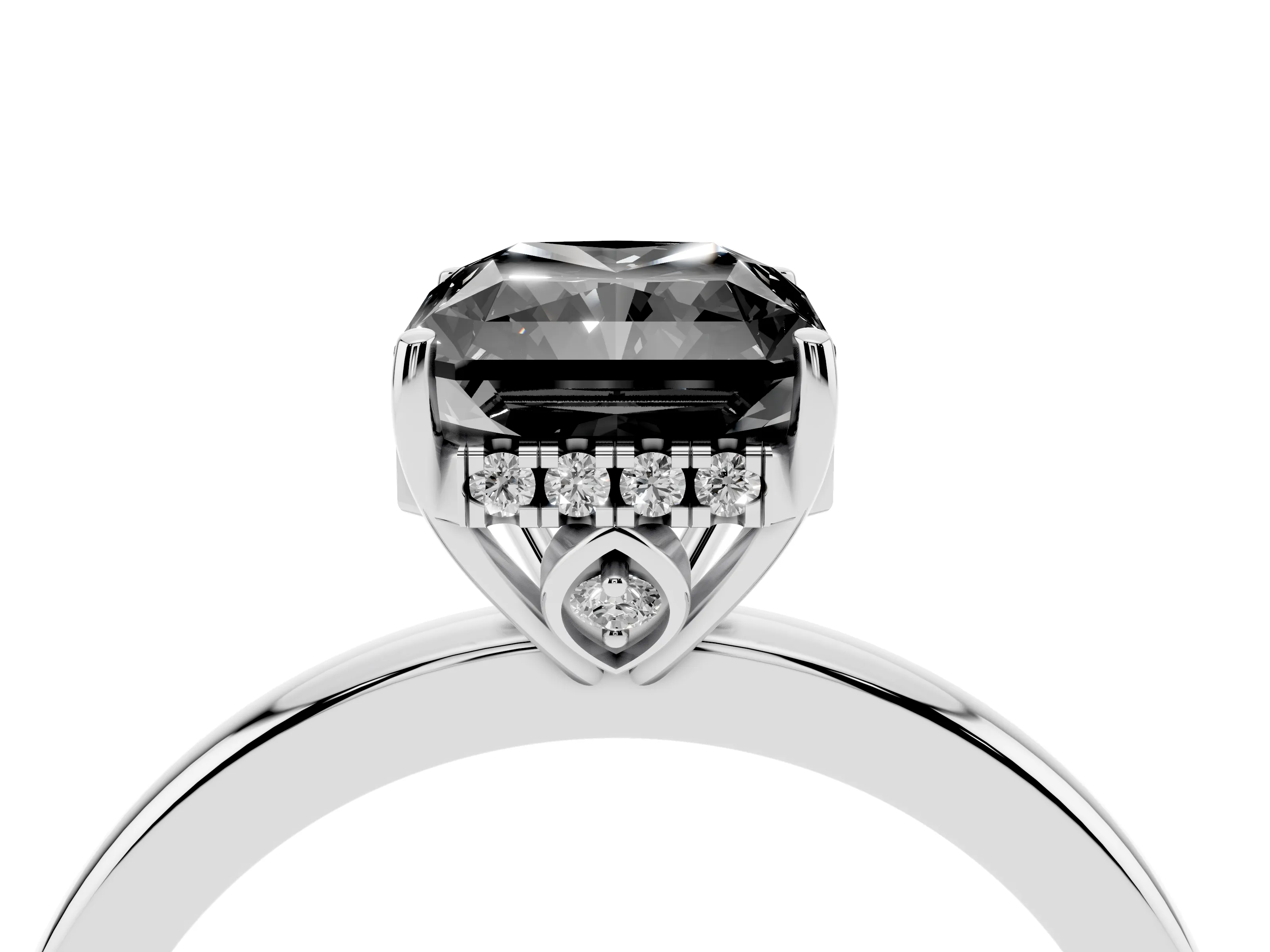 Fancy Black Radiant Cut Diamond Solitaire Ring Set in Platinum with Plain Band and Prong Setting