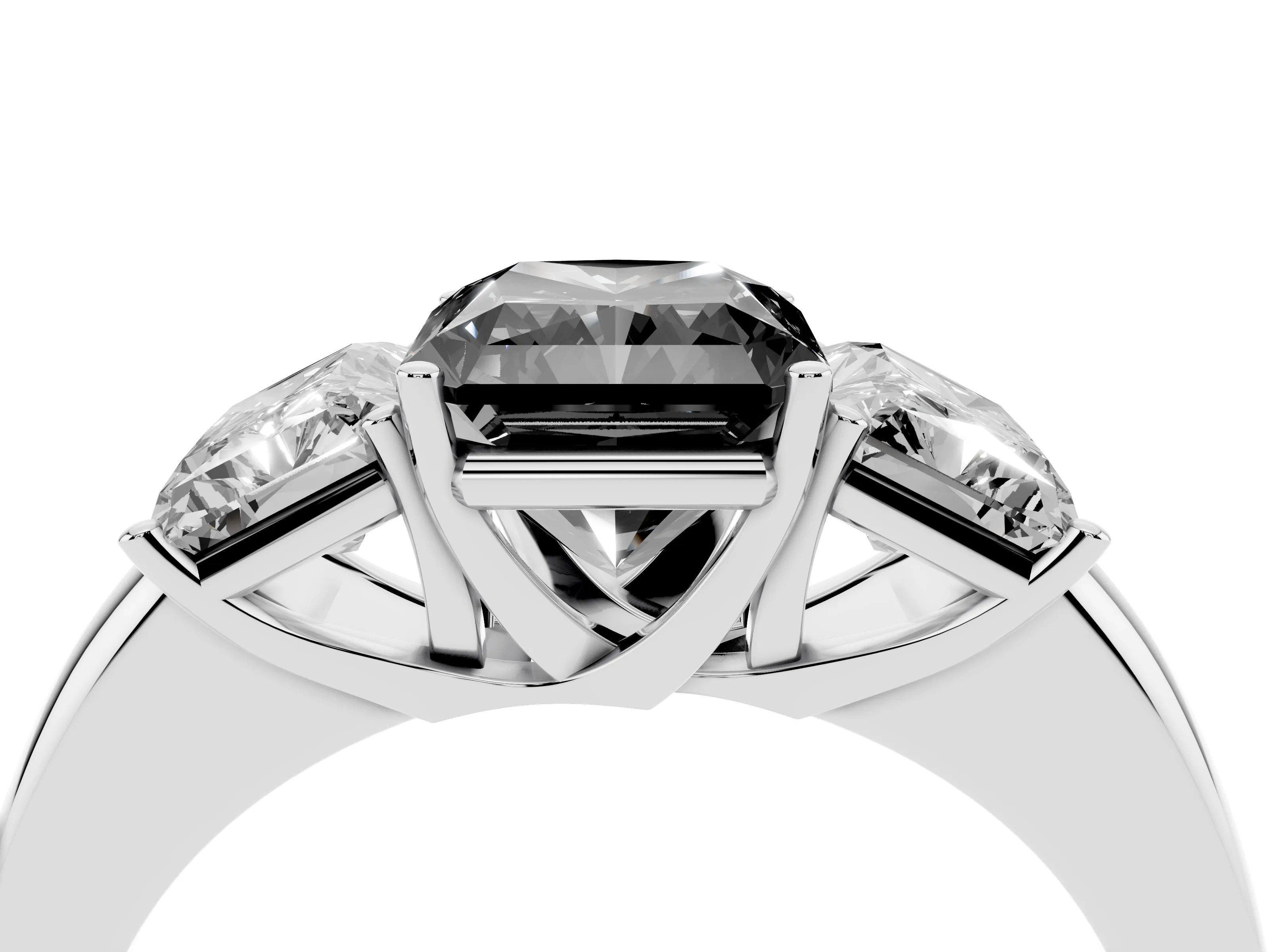 Fancy Black Radiant Cut Diamond Three-Stone Ring Set in White gold with Bold Center and Classic Band
