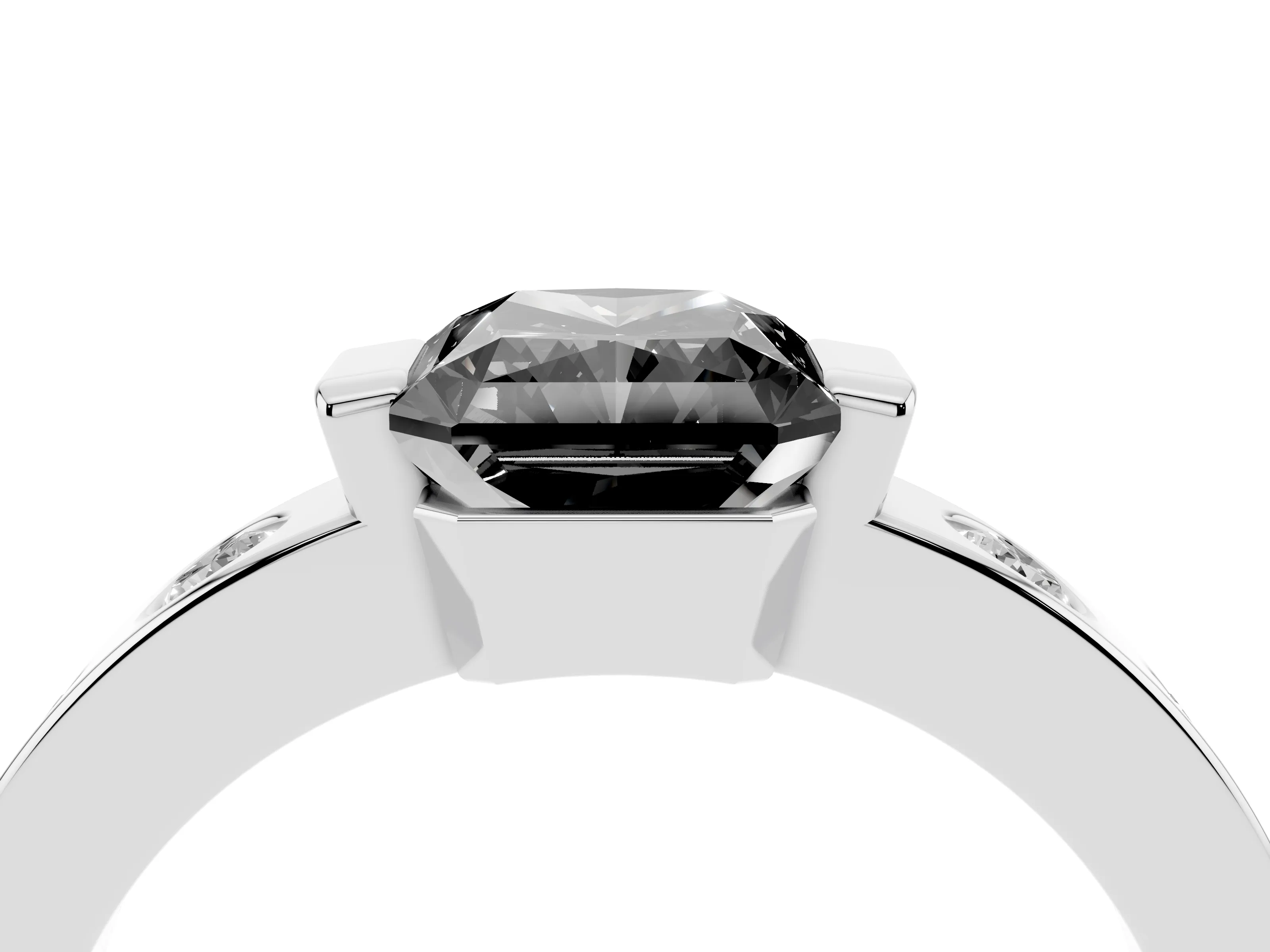 Fancy Black Radiant Cut Diamond Channel-Set Band Ring Set in Platinum with Bezel Prong Setting
