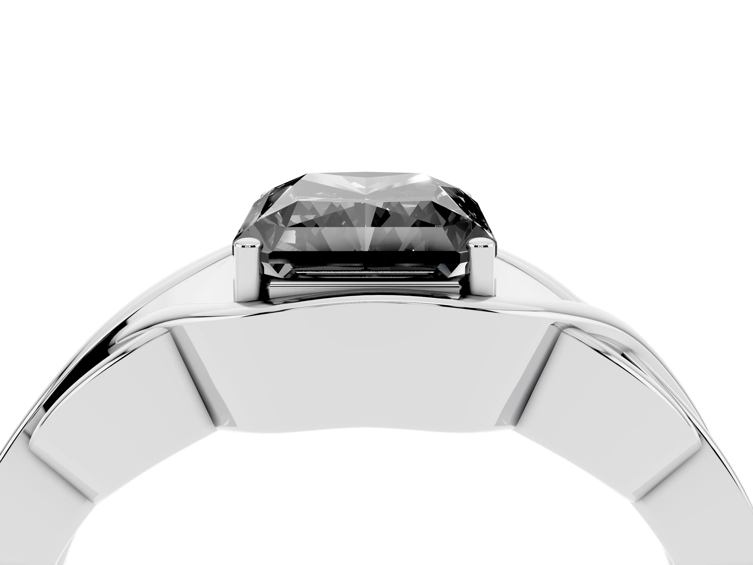 Fancy Black Radiant Cut Diamond Solitaire Ring Set in Platinum with Intertwined Band
