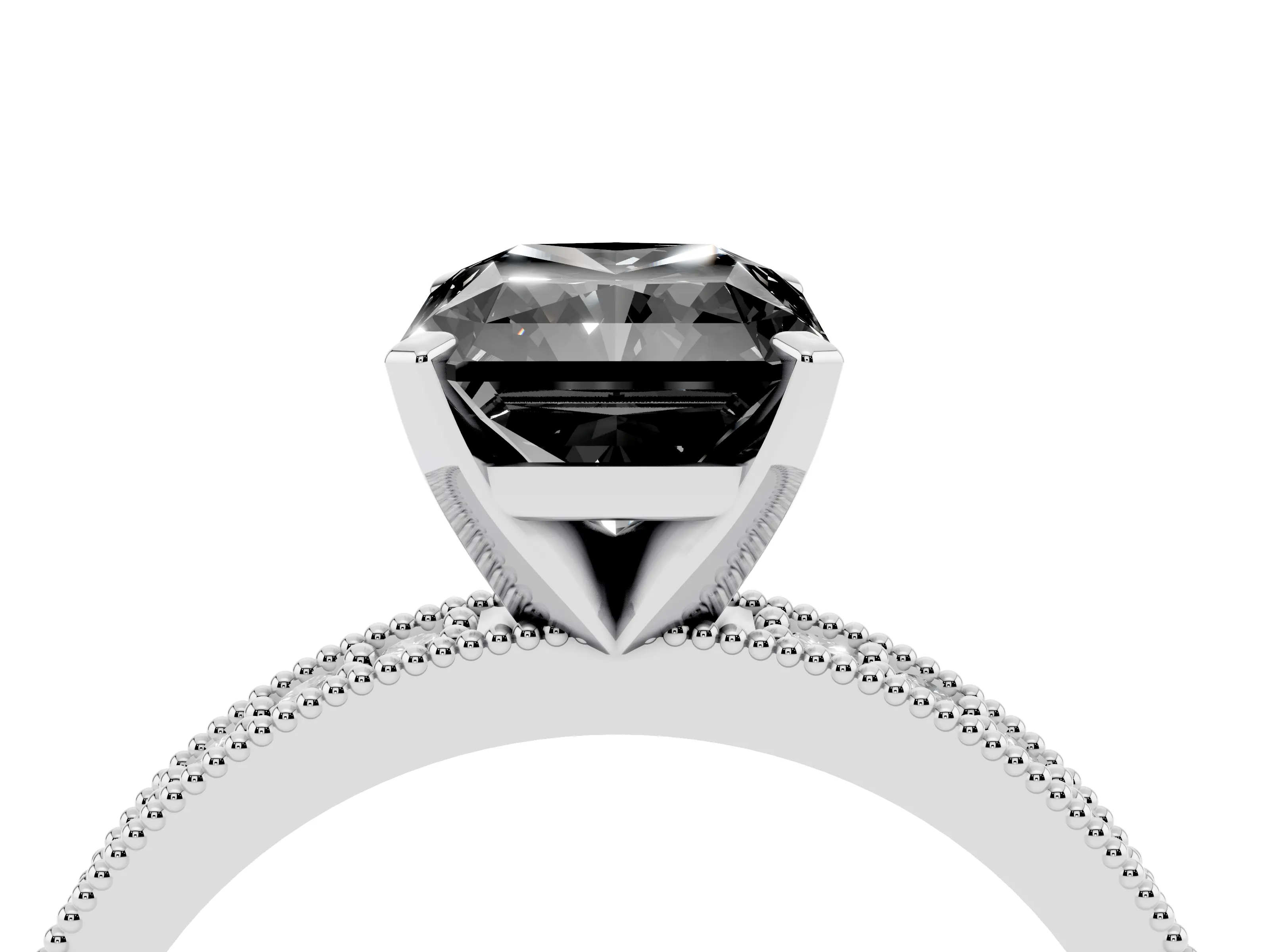 Fancy Black Radiant Cut Diamond Milgrain Pavé Engagement Ring Set in White gold with Prong Setting