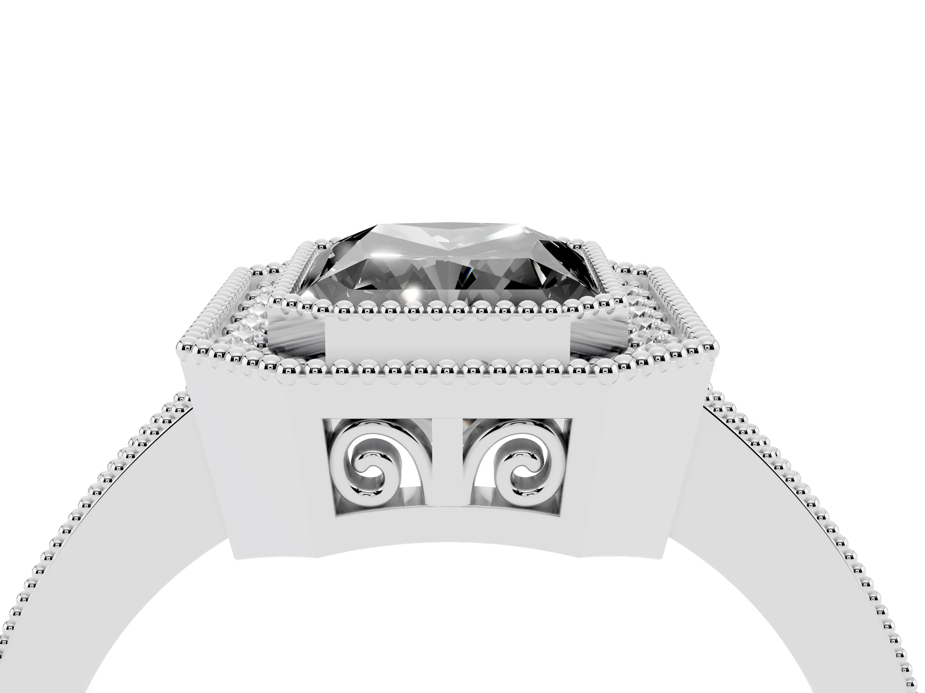 Fancy Black Radiant Cut Diamond Round Halo Ring Set in White gold with Pavé Band