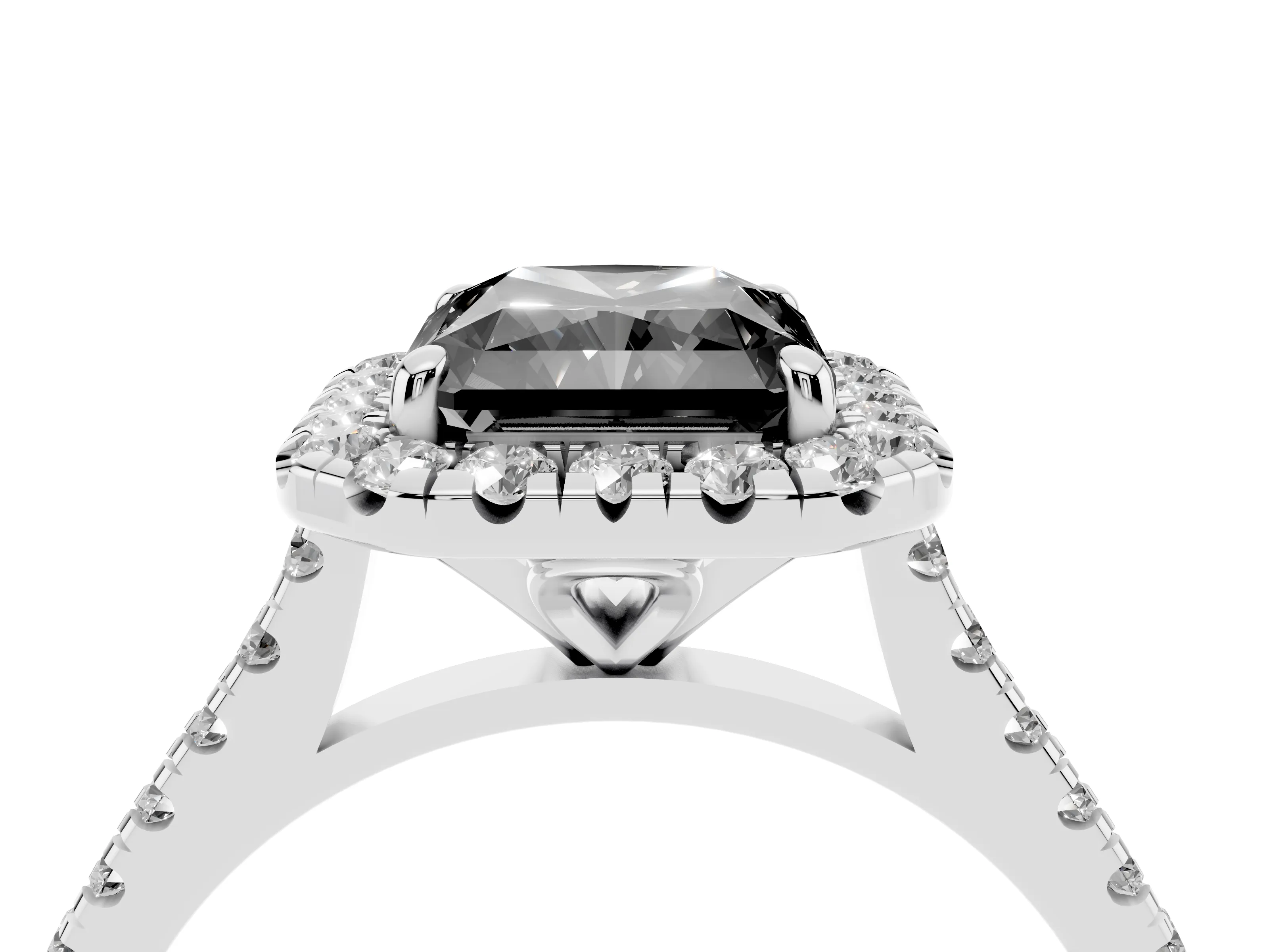 Fancy Black Radiant Cut Diamond Cushion Halo Ring Set in Silver with Pavé Band