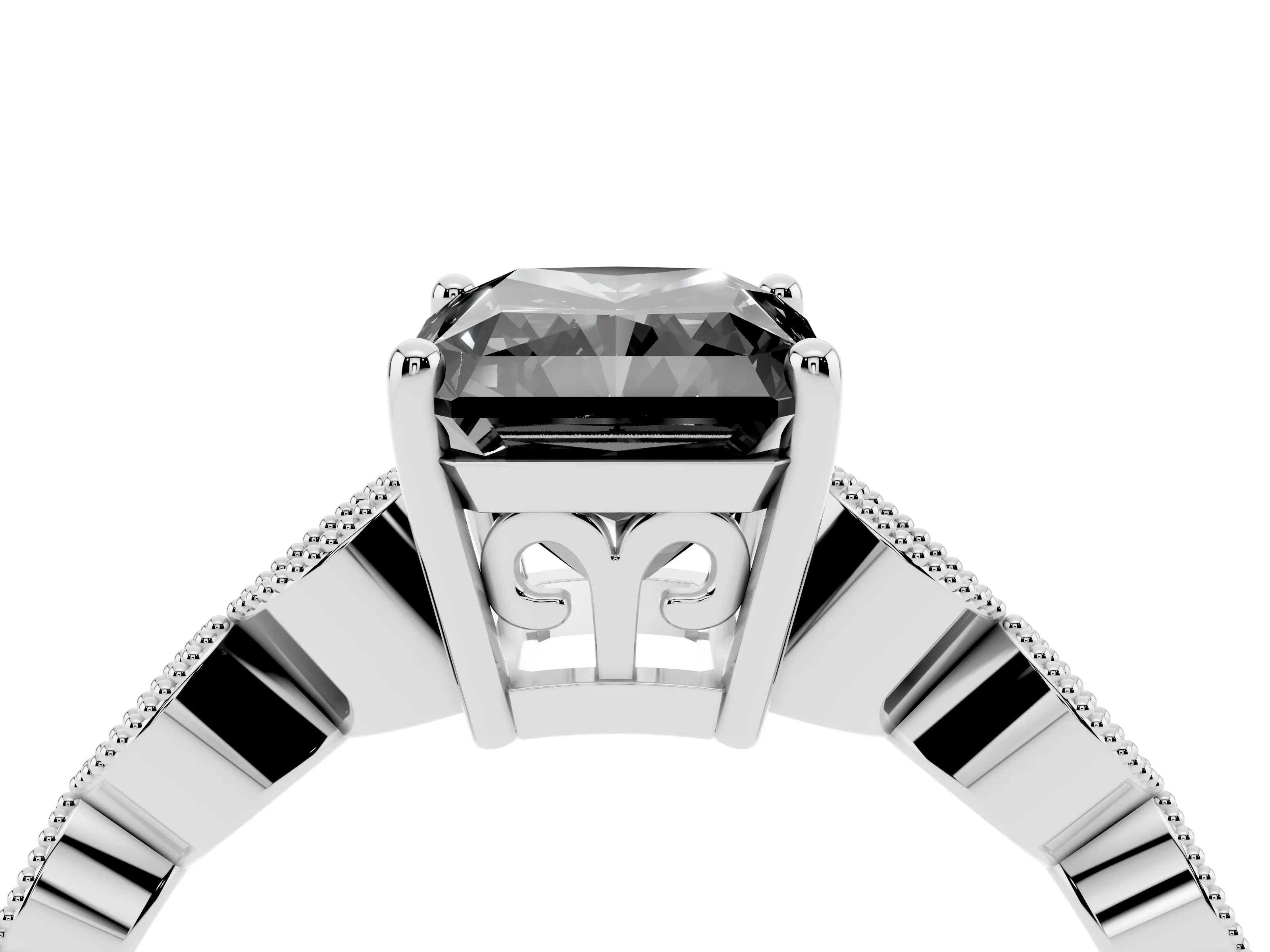 Fancy Black Radiant Cut Diamond Solitaire Ring Set in Silver with Infinity Twist Pavé Band
