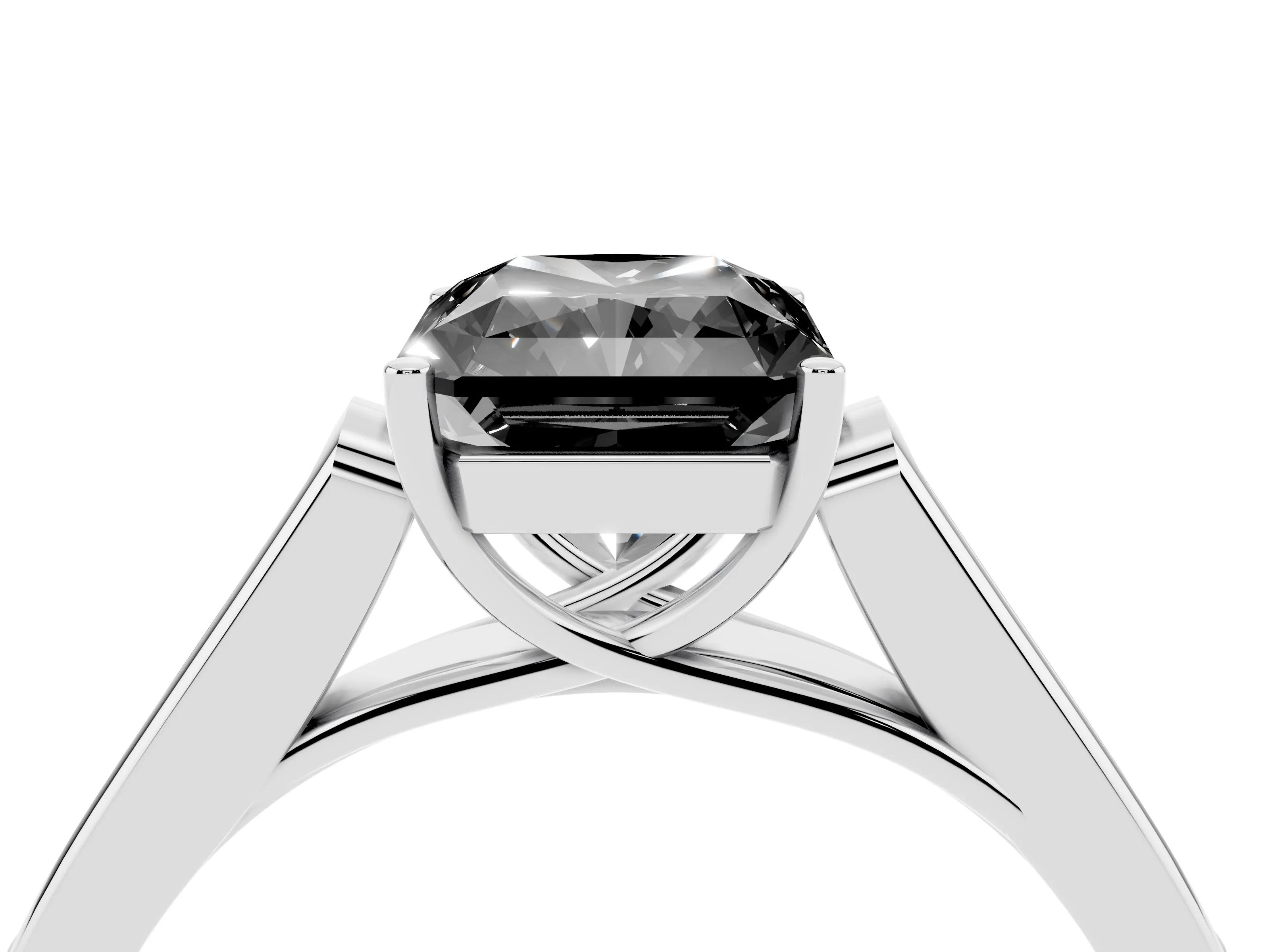 Fancy Black Radiant Cut Diamond Solitaire Cathedral Engagement Ring Set in Platinum with Channel-Set Band and Prong Setting