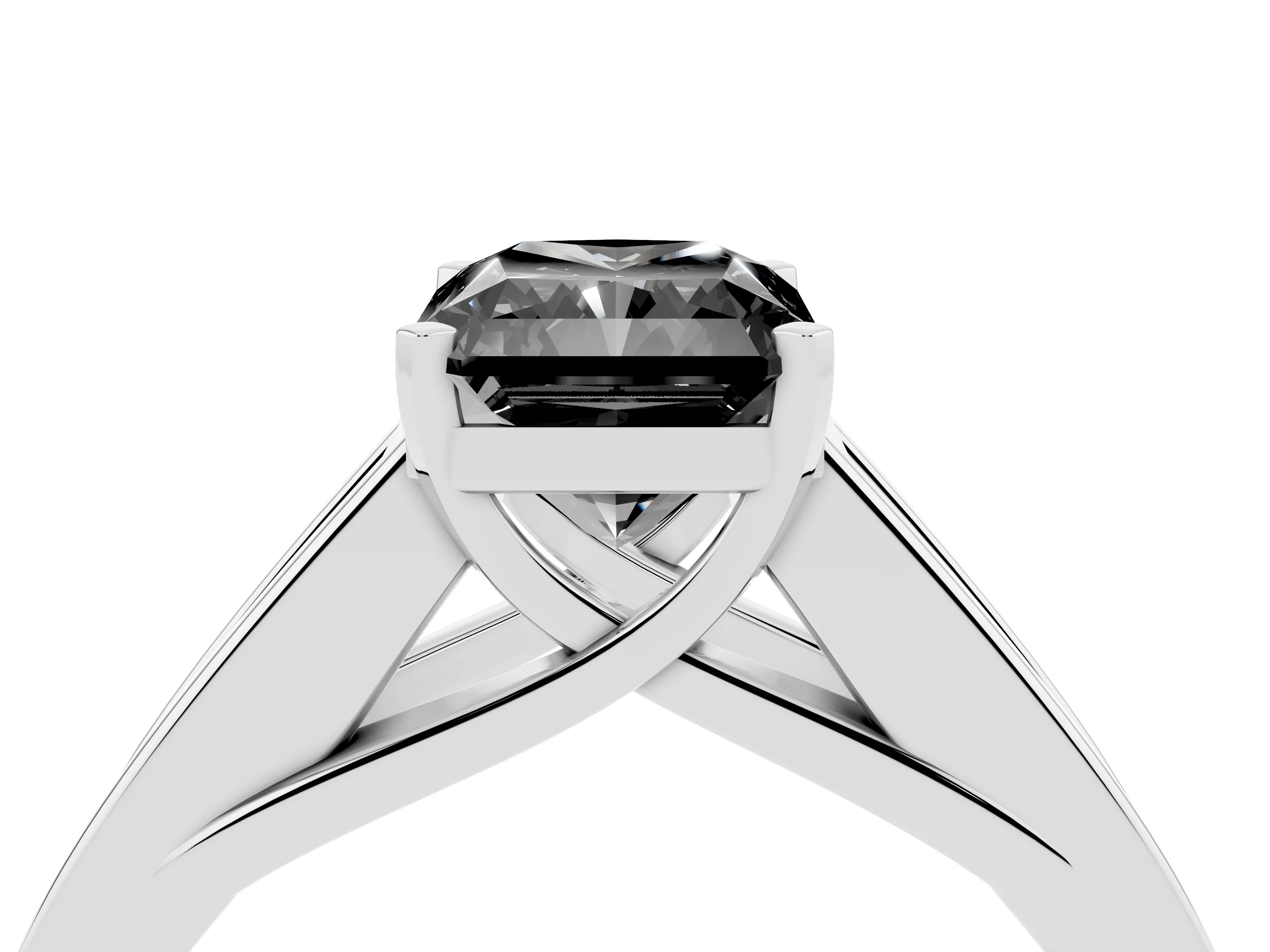 Fancy Black Radiant Cut Diamond Solitaire Ring Set in Silver with Channel-Set Accent Stones and Prong Setting