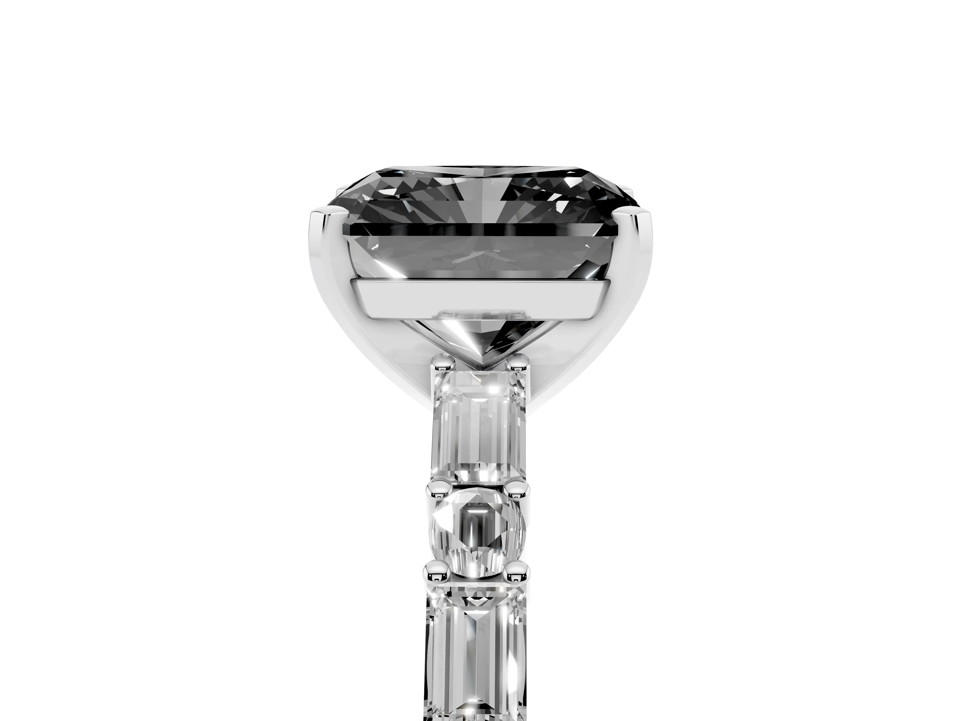Fancy Black Radiant Cut Diamond Solitaire Set in Silver with Side Baguettes and Channel Set Band