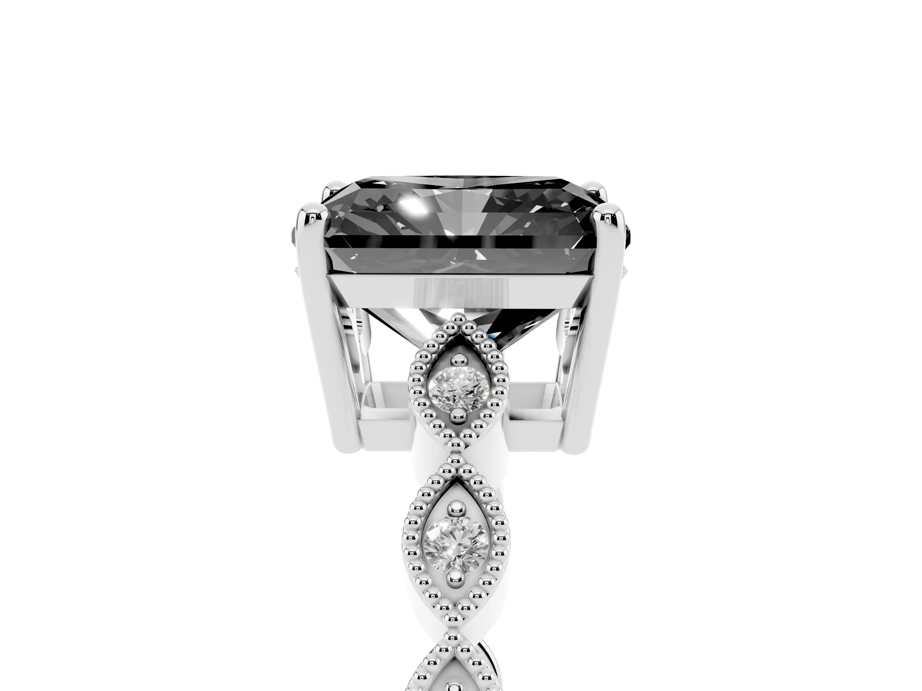 Fancy Black Radiant Cut Diamond Solitaire Ring Set in Silver with Infinity Twist Pavé Band