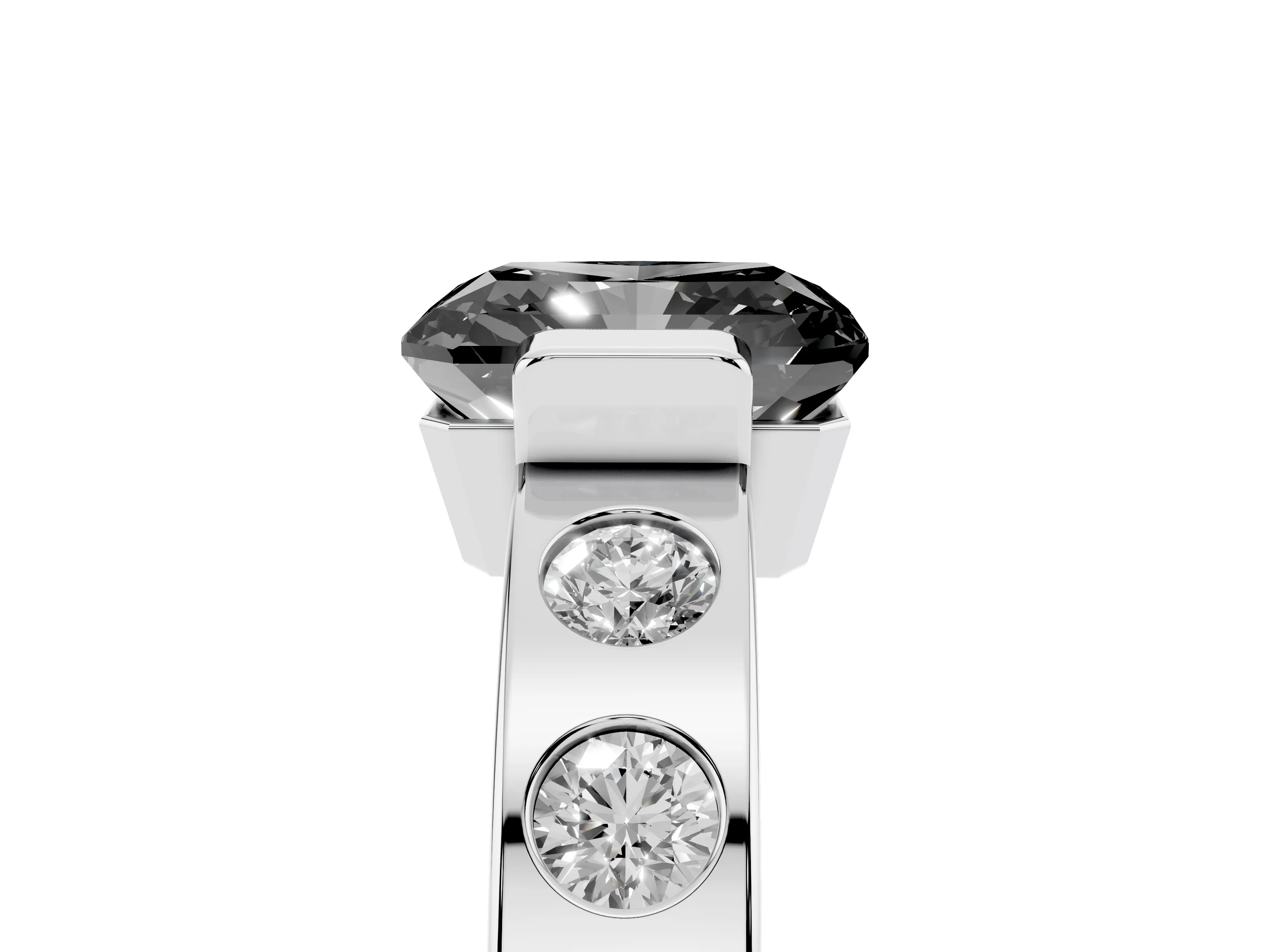 Fancy Black Radiant Cut Diamond Channel-Set Band Ring Set in Platinum with Bezel Prong Setting